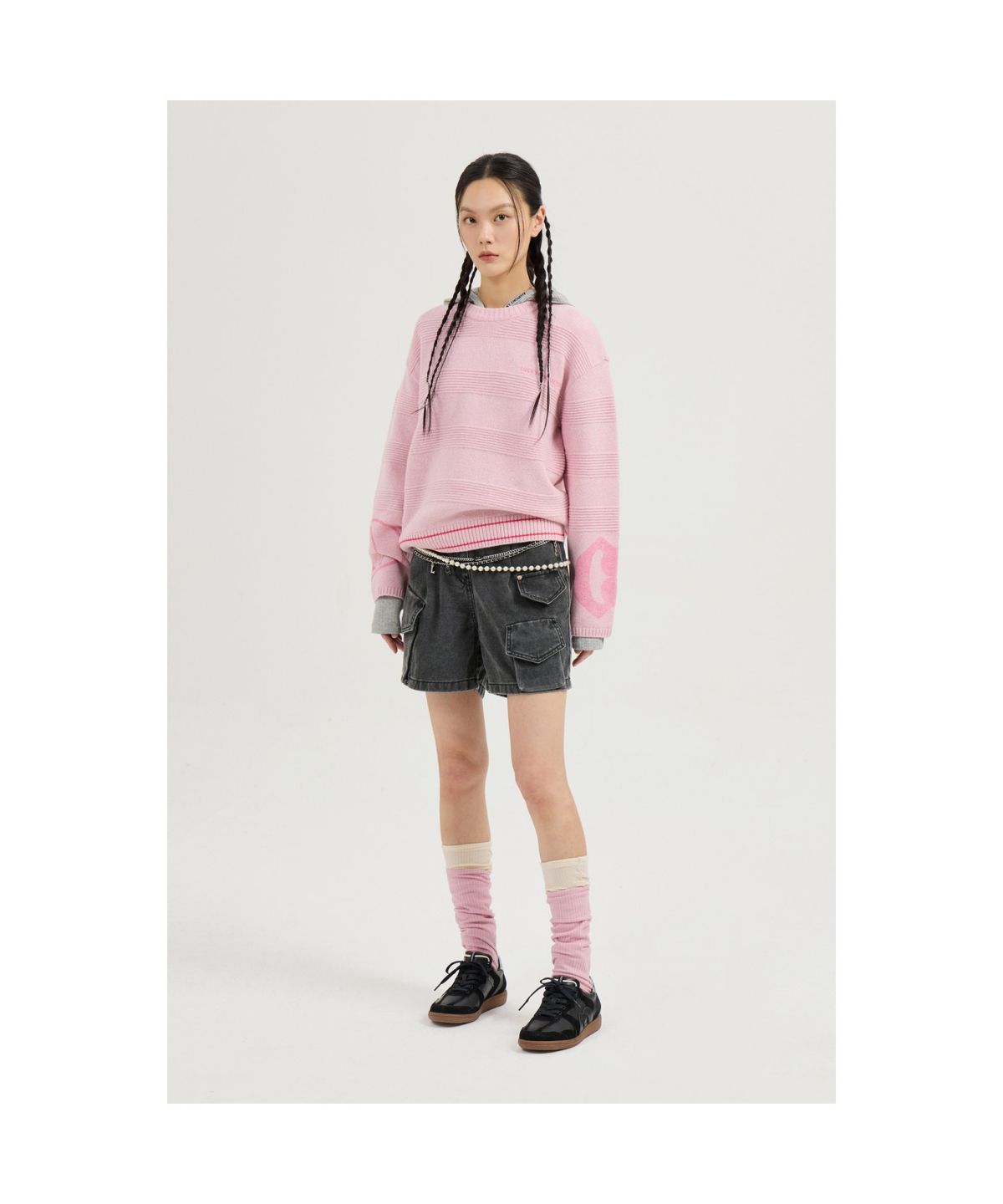 럭키슈에뜨(LUCKY CHOUETTE) Embroidered Point Rib Hooded T-shirt (melange grey) LFTAS25125GYM
