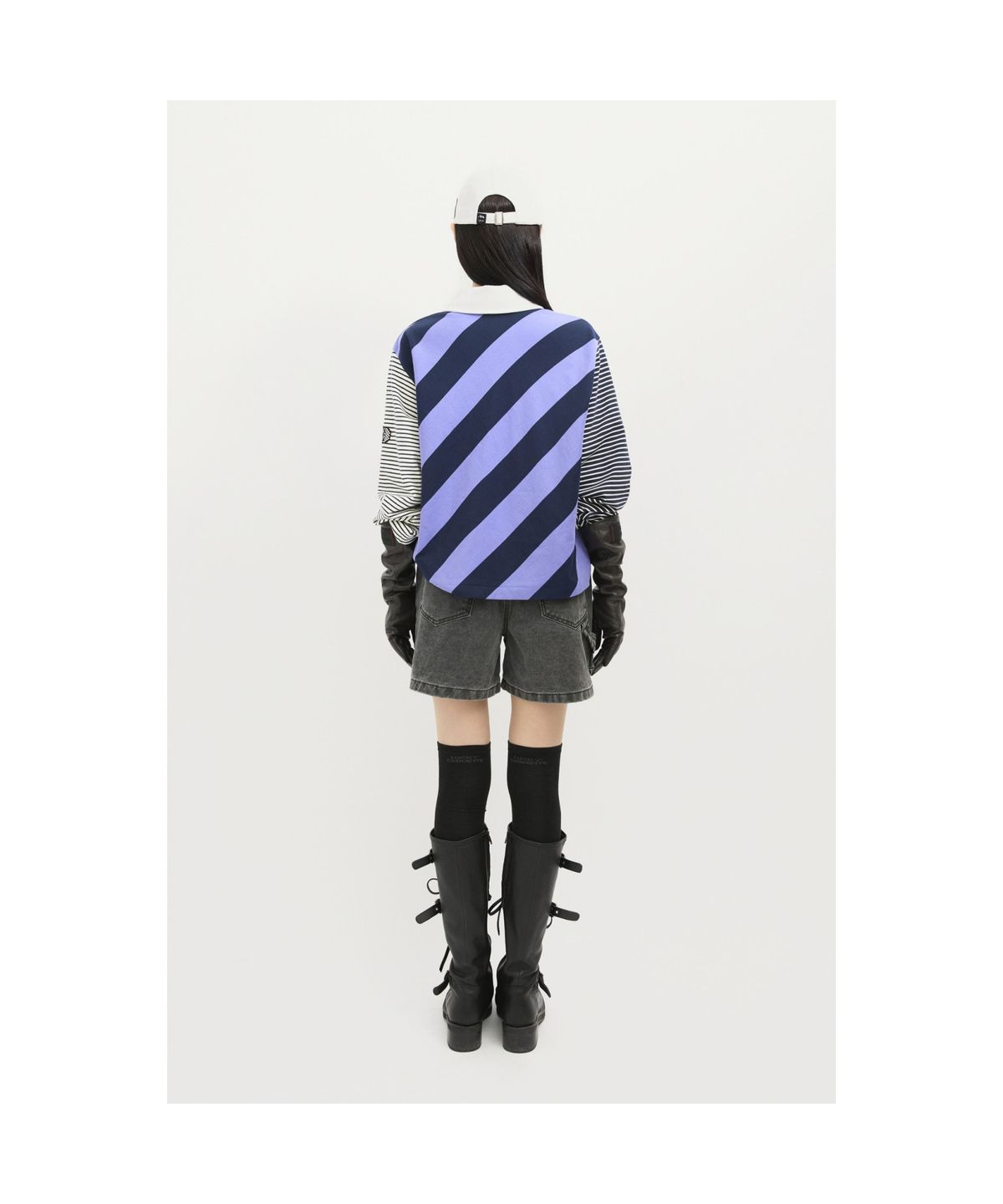 럭키슈에뜨(LUCKY CHOUETTE) Stripe Mix Collar Long Sleeve T-shirt (violet) LFTAS25105VLT