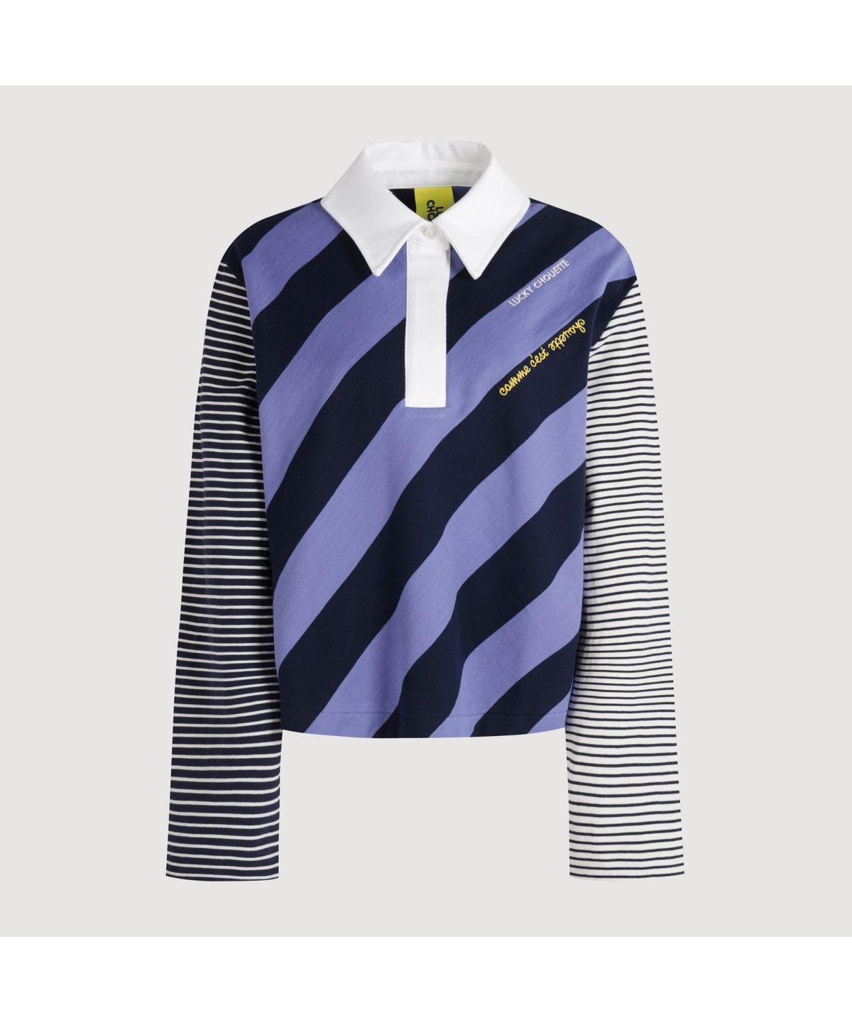 럭키슈에뜨(LUCKY CHOUETTE) Stripe Mix Collar Long Sleeve T-shirt (violet) LFTAS25105VLT