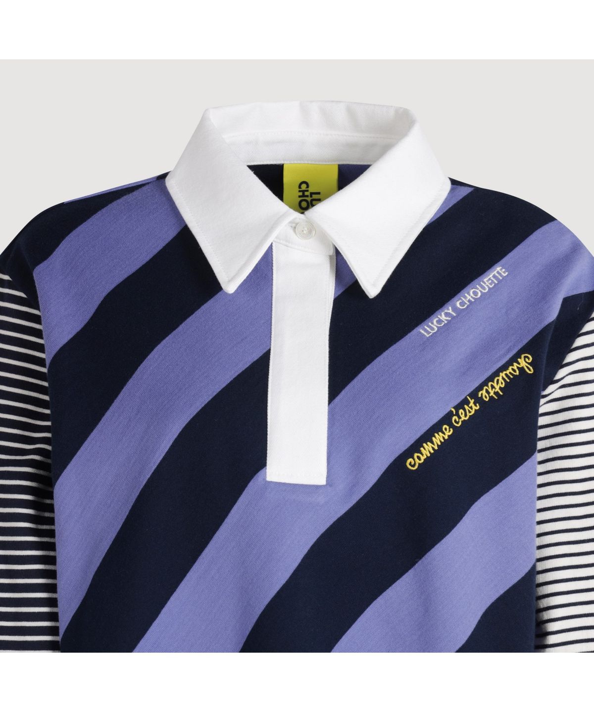 럭키슈에뜨(LUCKY CHOUETTE) Stripe Mix Collar Long Sleeve T-shirt (violet) LFTAS25105VLT