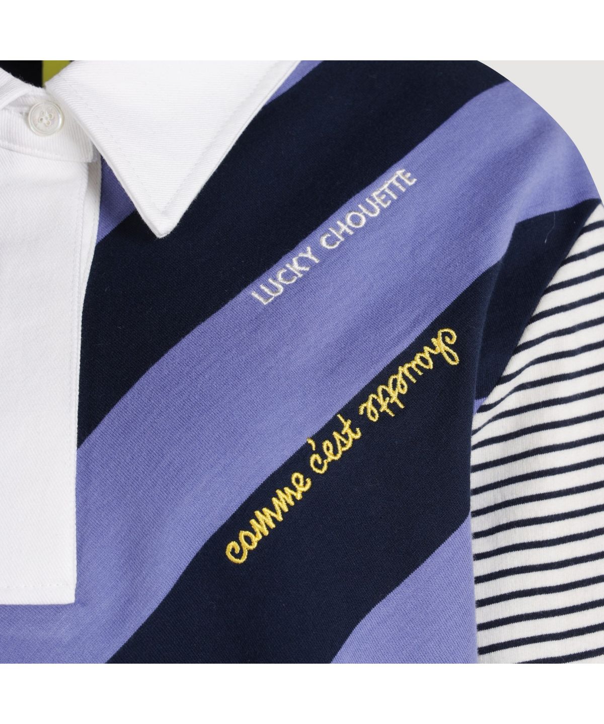 럭키슈에뜨(LUCKY CHOUETTE) Stripe Mix Collar Long Sleeve T-shirt (violet) LFTAS25105VLT