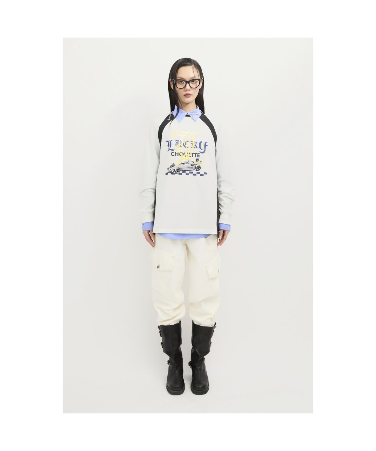 럭키슈에뜨(LUCKY CHOUETTE) Coloring Point Long-sleeve T-shirt  (white) LFTAS25130WHX