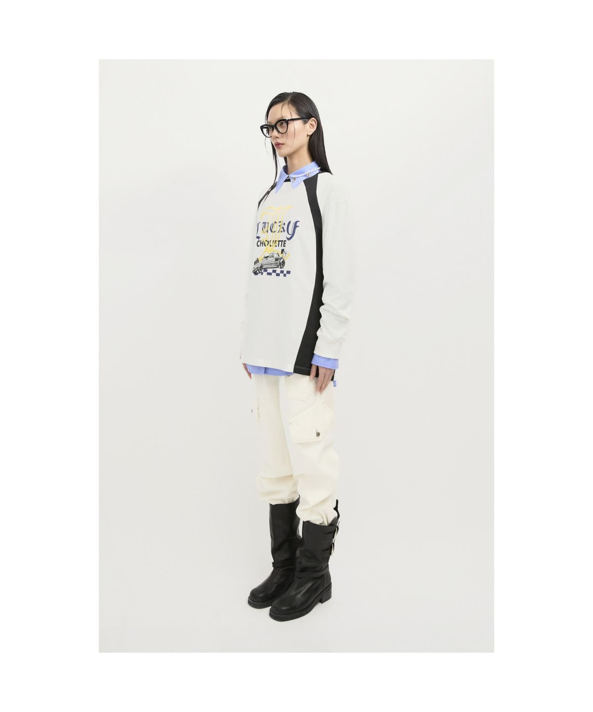 럭키슈에뜨(LUCKY CHOUETTE) Coloring Point Long-sleeve T-shirt  (white) LFTAS25130WHX