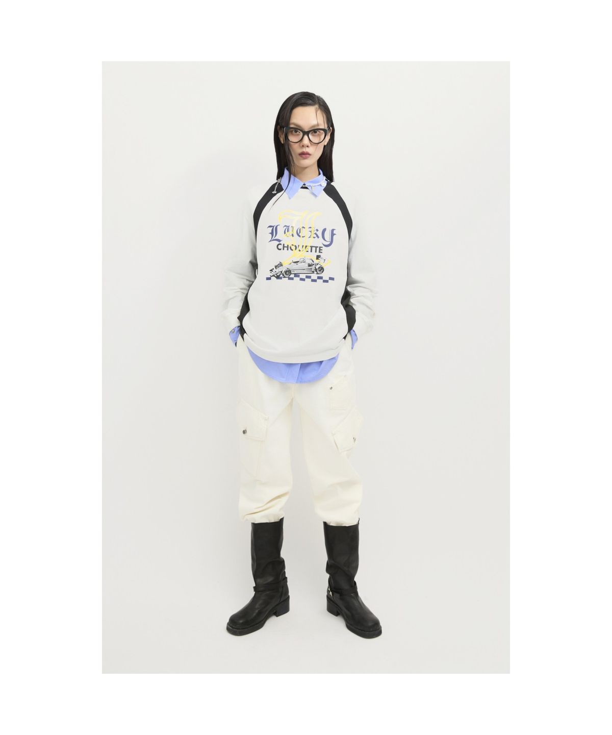 럭키슈에뜨(LUCKY CHOUETTE) Coloring Point Long-sleeve T-shirt  (white) LFTAS25130WHX