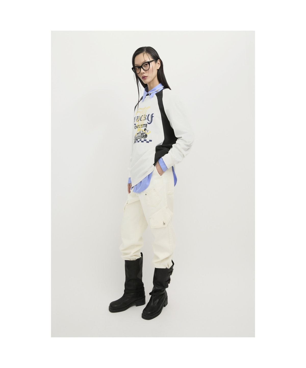 럭키슈에뜨(LUCKY CHOUETTE) Coloring Point Long-sleeve T-shirt  (white) LFTAS25130WHX