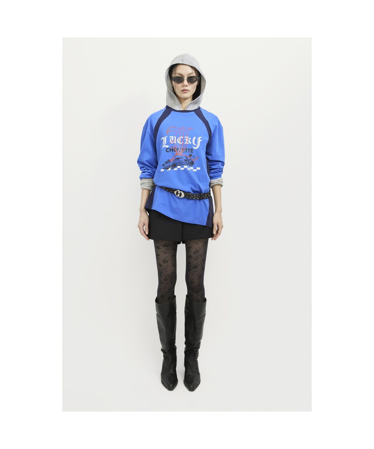 럭키슈에뜨(LUCKY CHOUETTE) Coloring Point Long-sleeve T-shirt (blue) LFTAS25130BUX