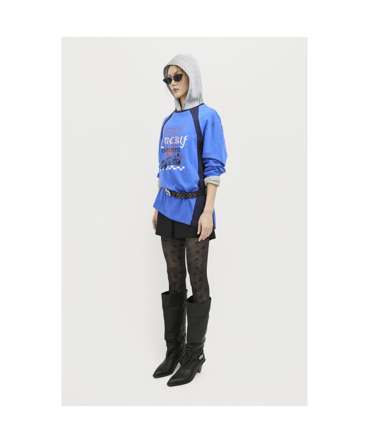 럭키슈에뜨(LUCKY CHOUETTE) Coloring Point Long-sleeve T-shirt (blue) LFTAS25130BUX