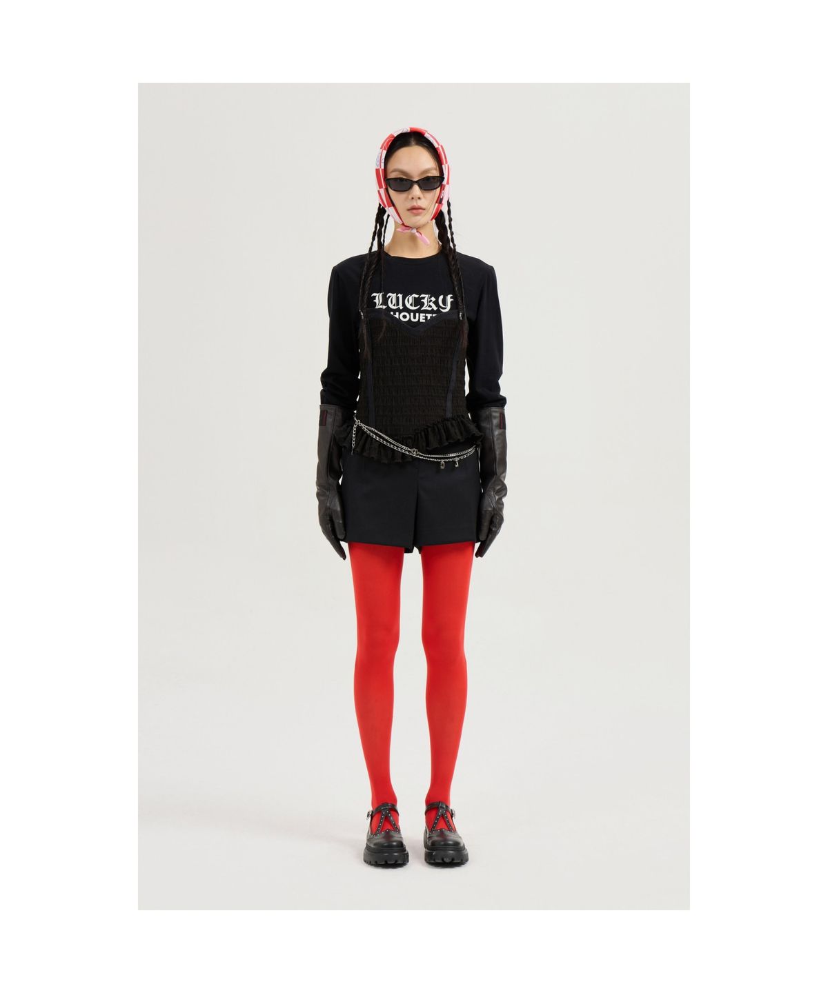 럭키슈에뜨(LUCKY CHOUETTE) Woven Bustier Long-sleeve T-shirt (black) LFTAS25100BKX