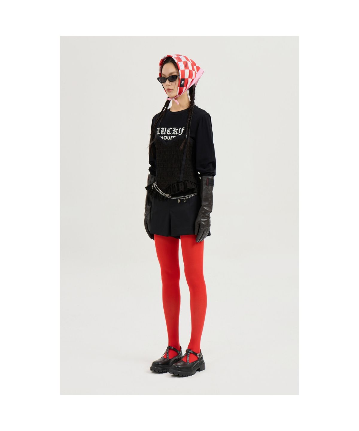 럭키슈에뜨(LUCKY CHOUETTE) Woven Bustier Long-sleeve T-shirt (black) LFTAS25100BKX