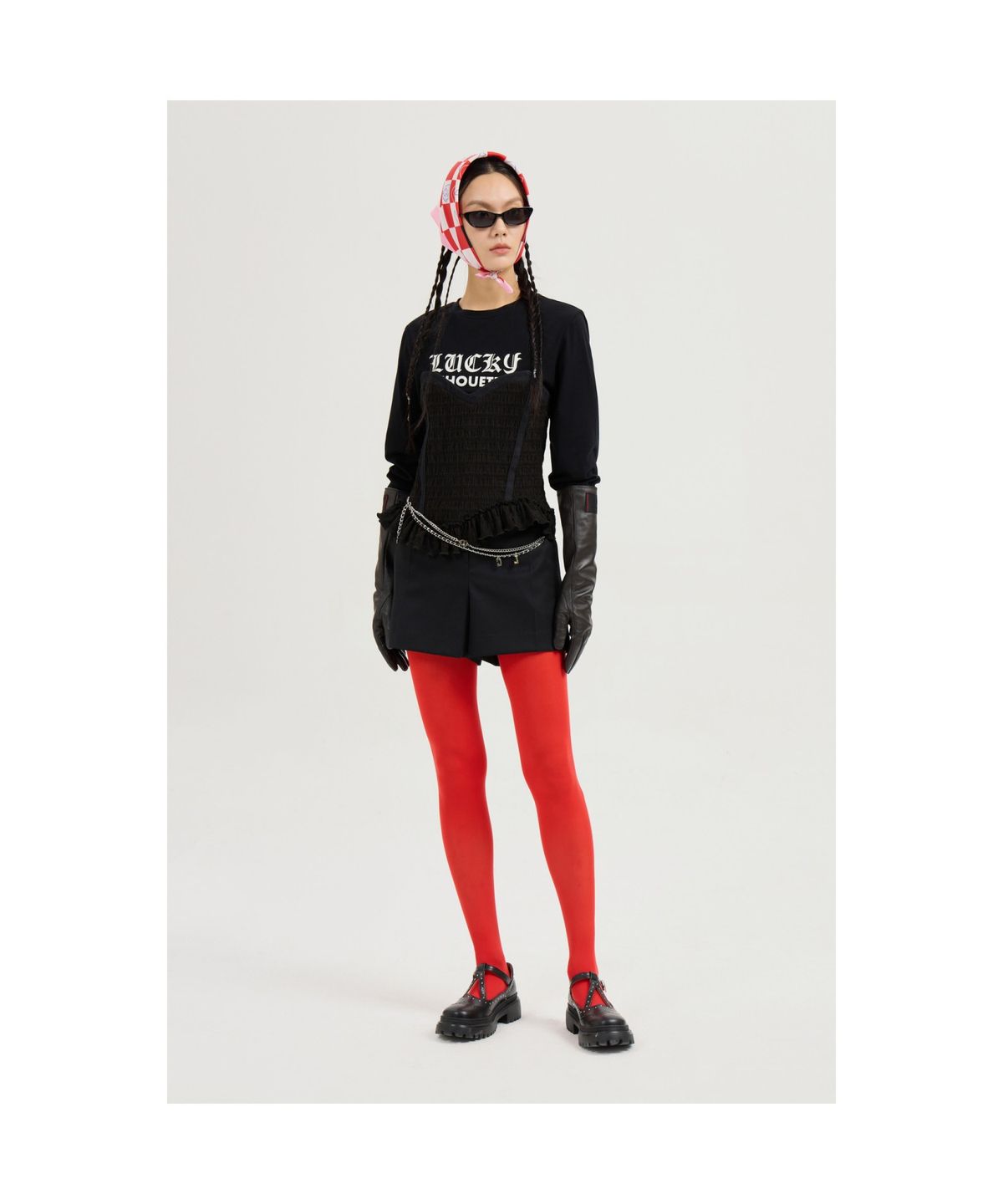 럭키슈에뜨(LUCKY CHOUETTE) Woven Bustier Long-sleeve T-shirt (black) LFTAS25100BKX