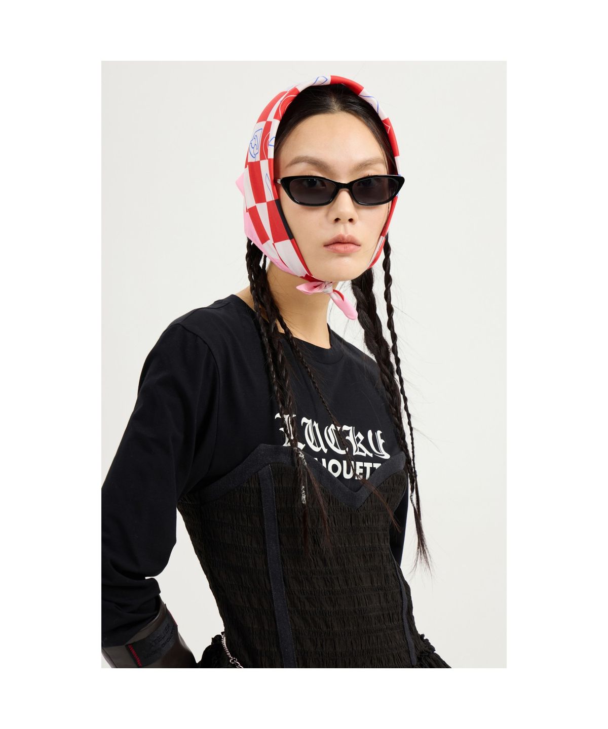 럭키슈에뜨(LUCKY CHOUETTE) Woven Bustier Long-sleeve T-shirt (black) LFTAS25100BKX