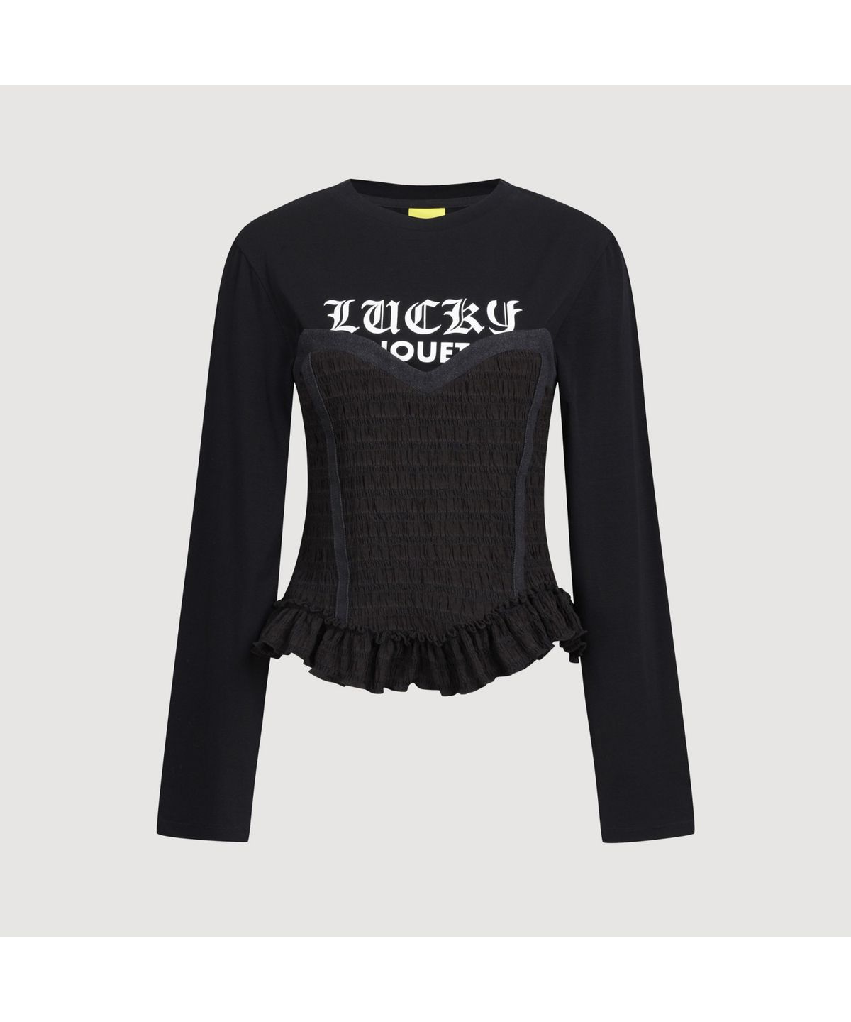 럭키슈에뜨(LUCKY CHOUETTE) Woven Bustier Long-sleeve T-shirt (black) LFTAS25100BKX