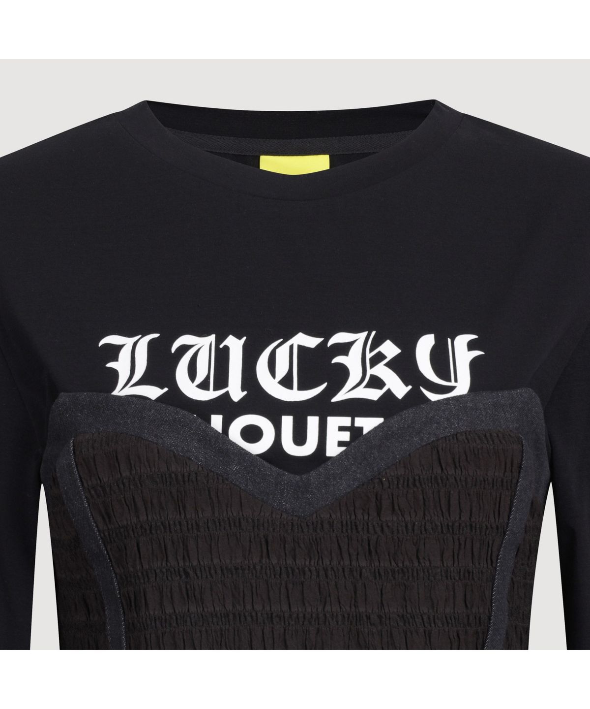 럭키슈에뜨(LUCKY CHOUETTE) Woven Bustier Long-sleeve T-shirt (black) LFTAS25100BKX
