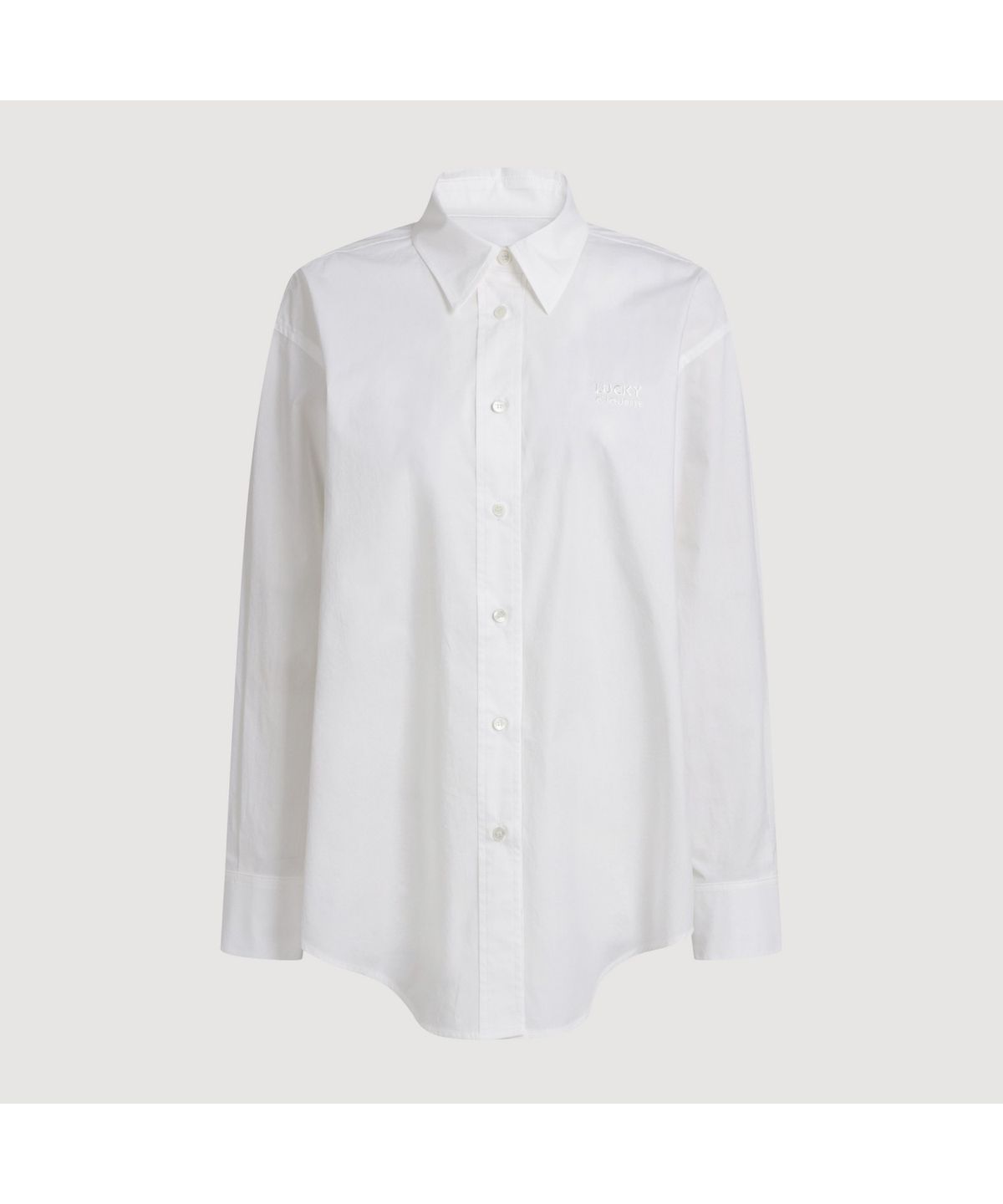 럭키슈에뜨(LUCKY CHOUETTE) Embroidery Point Cotton Shirt Blouse (white) LFSAM25120WHX