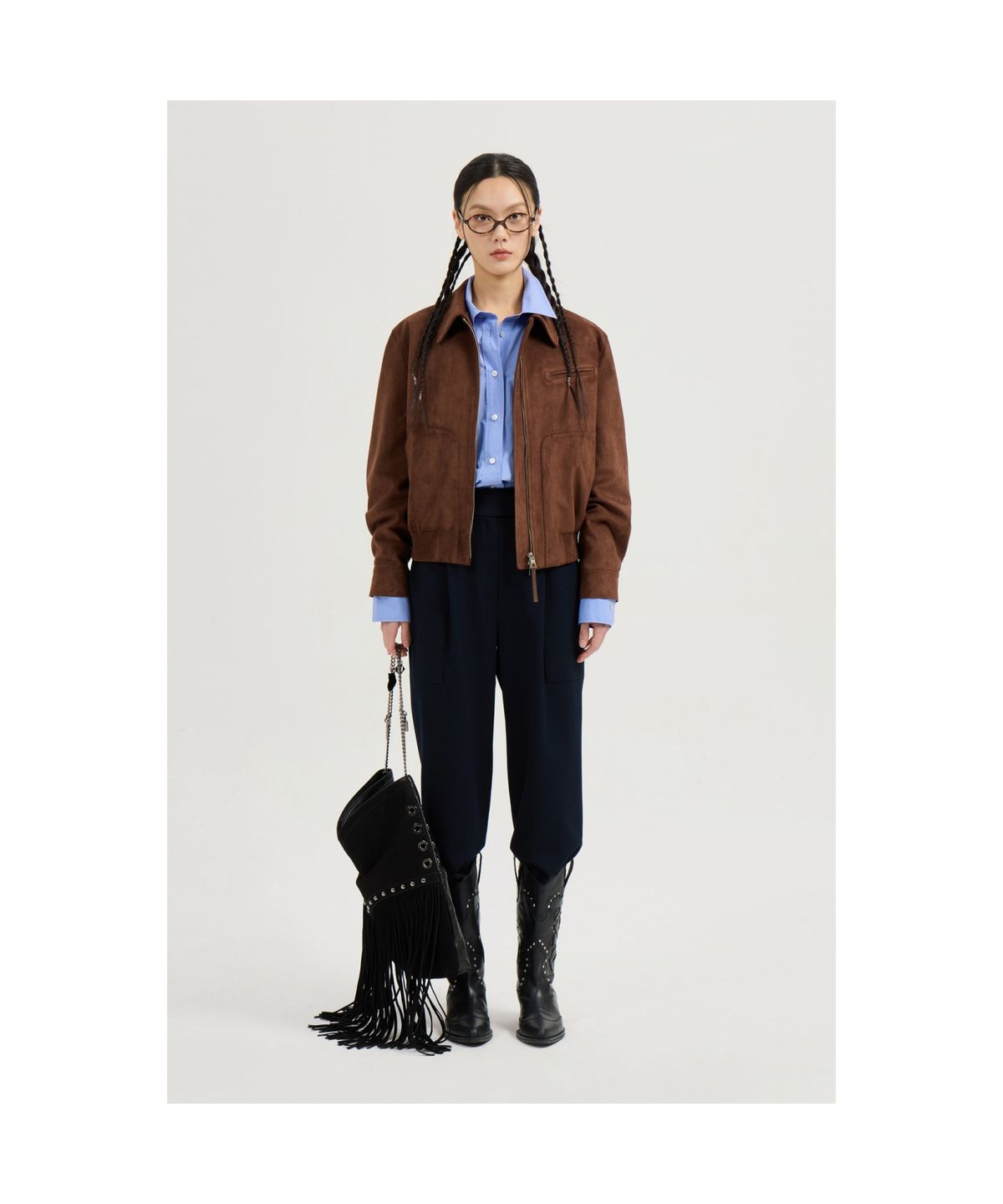 럭키슈에뜨(LUCKY CHOUETTE) Embroidery Point Cotton Shirt Blouse (blue) LFSAM25120BUX