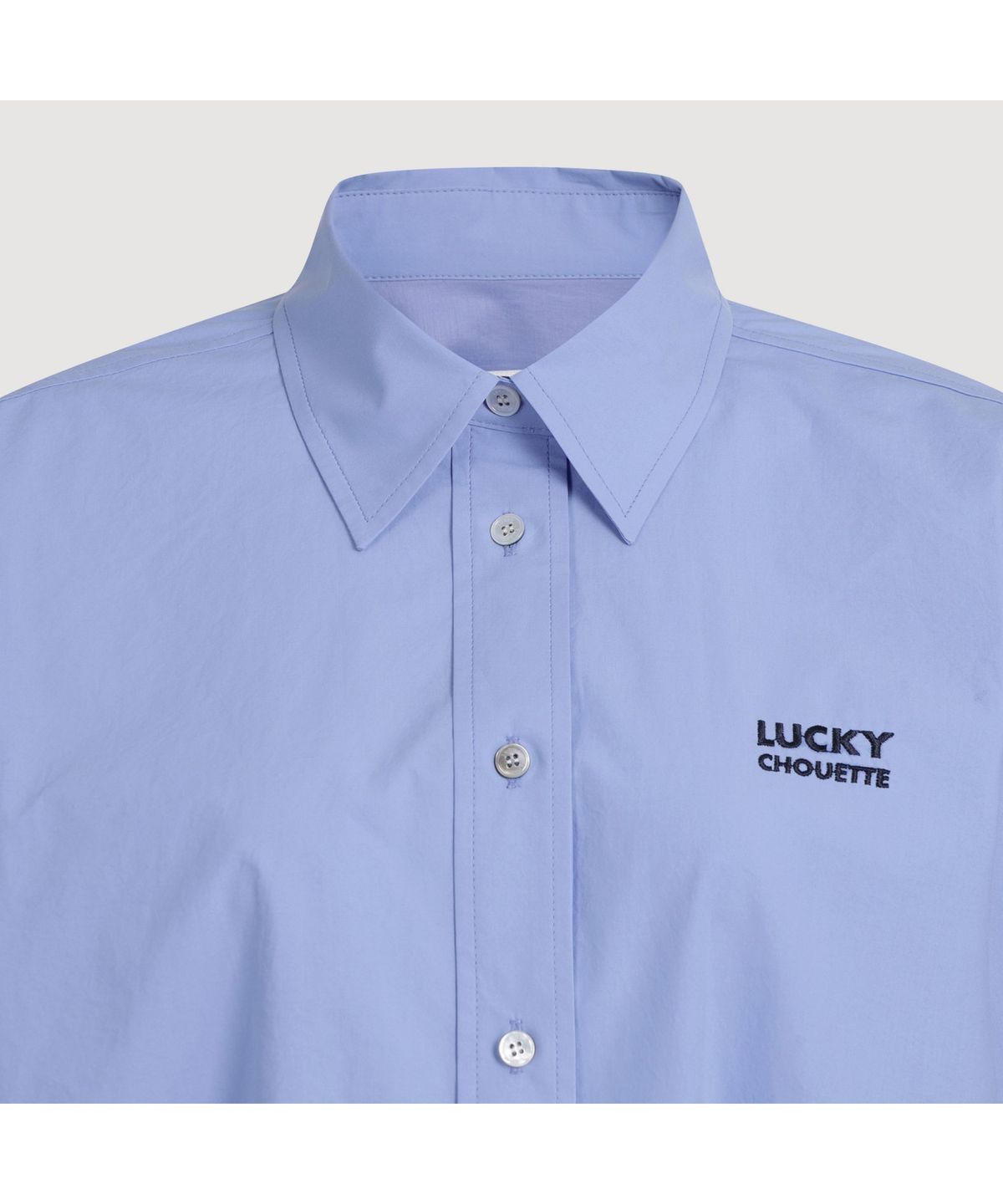럭키슈에뜨(LUCKY CHOUETTE) Embroidery Point Cotton Shirt Blouse (blue) LFSAM25120BUX