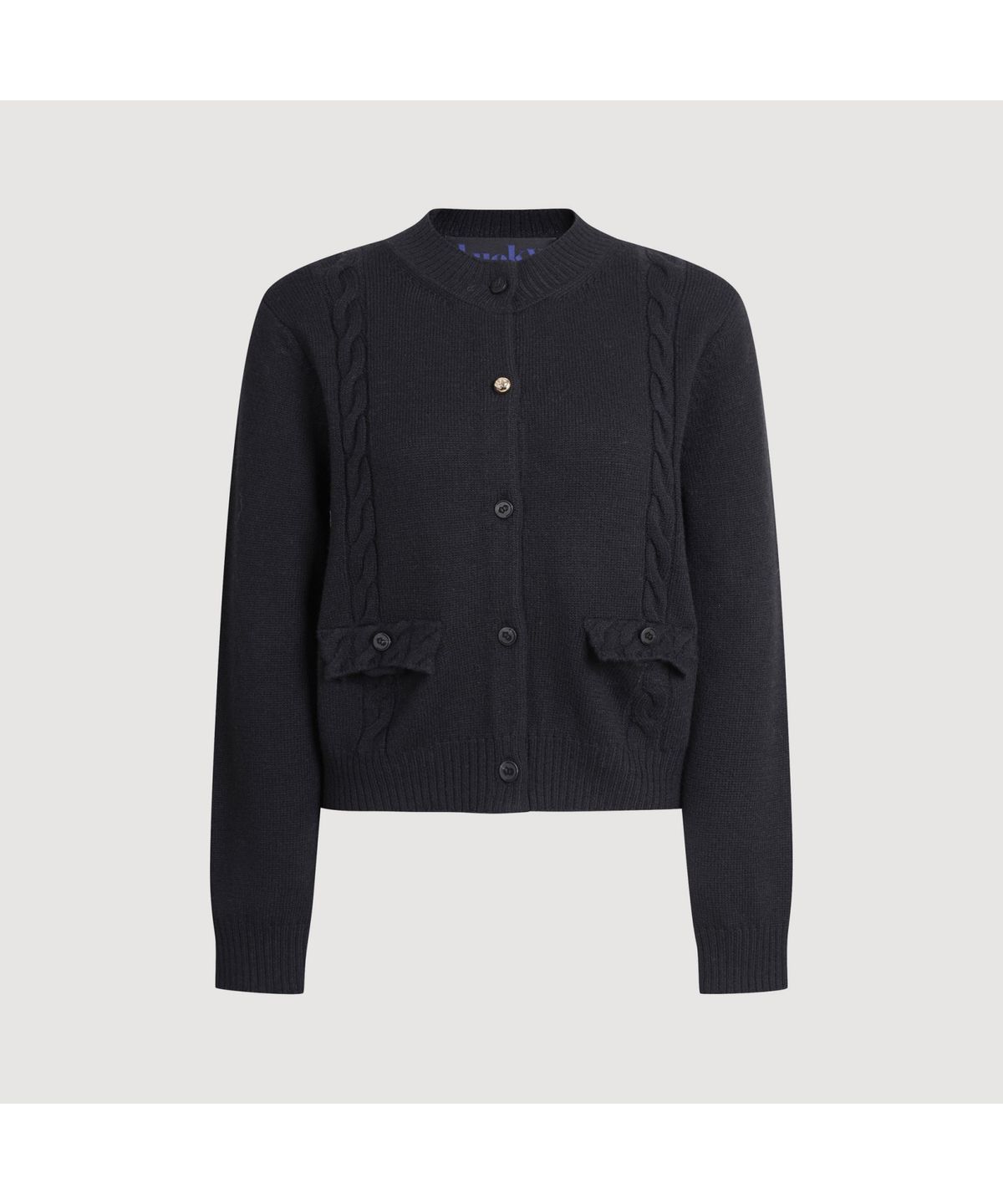 럭키슈에뜨(LUCKY CHOUETTE) Back Lucky Lettering Knit Cardigan (black) LFWCS25120BKX