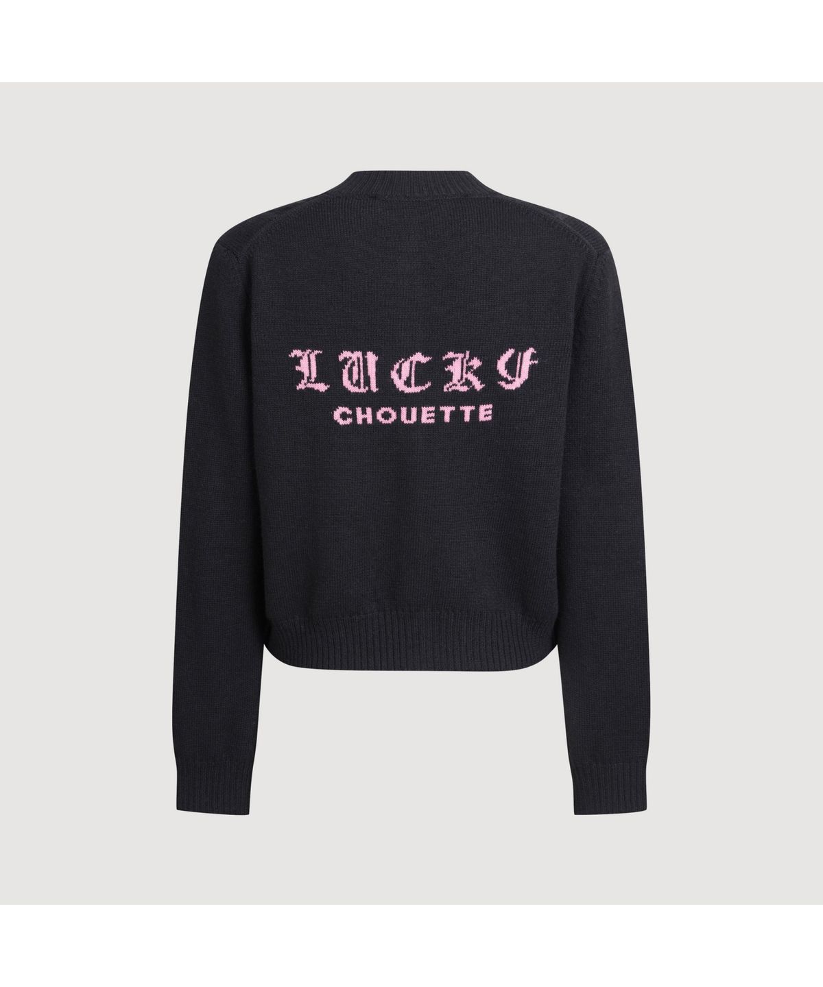 럭키슈에뜨(LUCKY CHOUETTE) Back Lucky Lettering Knit Cardigan (black) LFWCS25120BKX