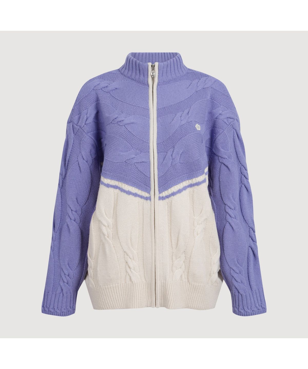 럭키슈에뜨(LUCKY CHOUETTE) Half Colored Cable Jumper-Type Knit Cardigan (violet) LFWCS25110VLT