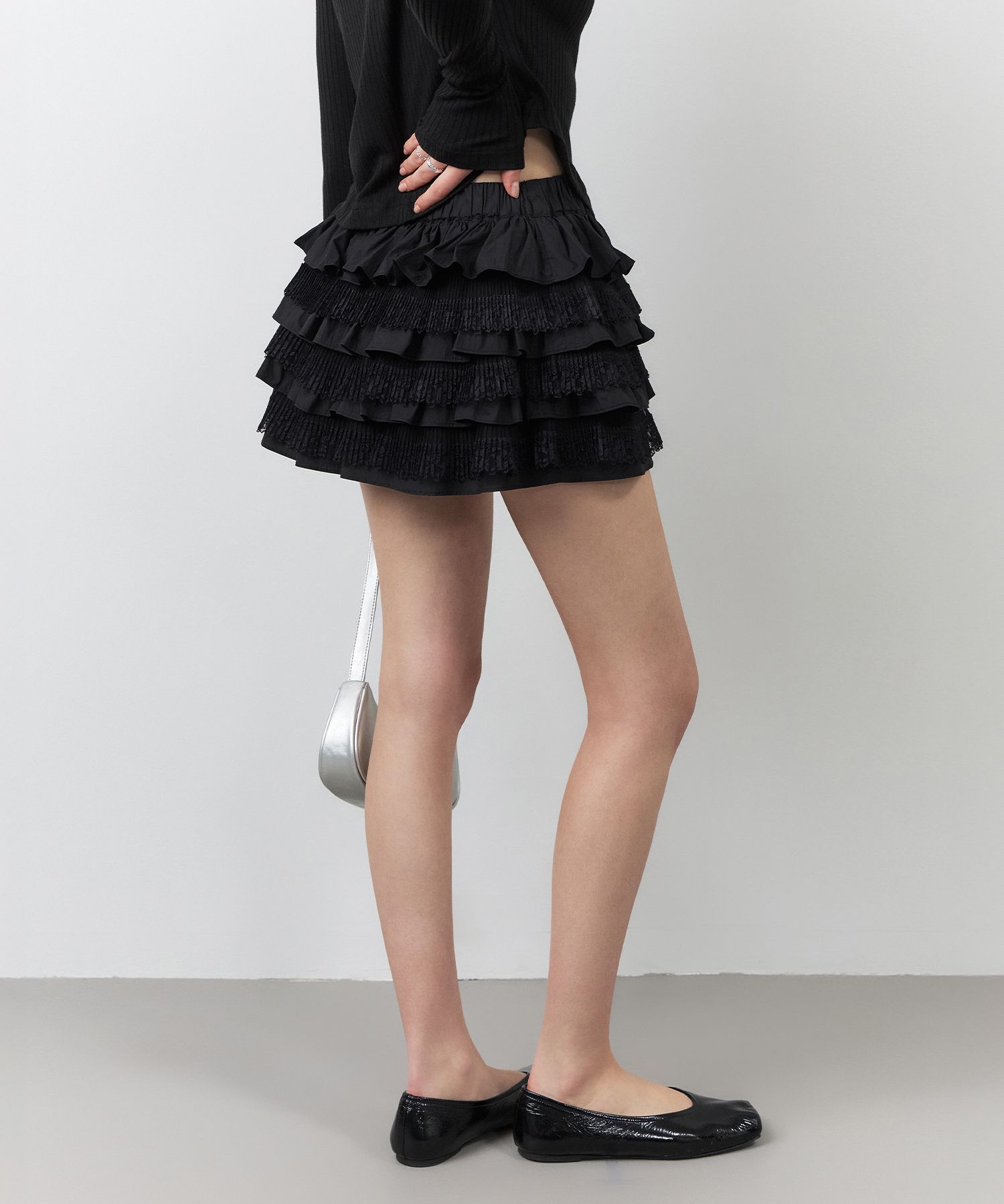 MUSINSA | CITYBREEZE WOMAN Lace Ruffle Mini Skirt_BLACK