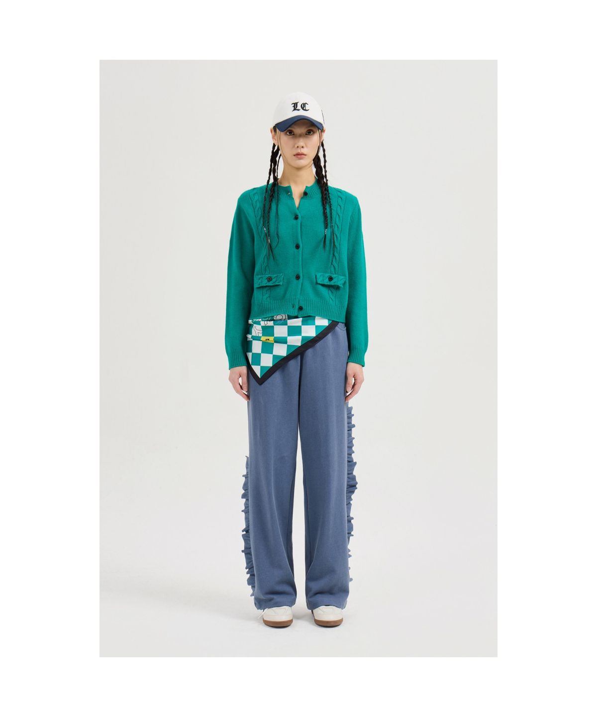 럭키슈에뜨(LUCKY CHOUETTE) Frill-pointed Jersey Banding Pants (blue) LFPNS25120BUX