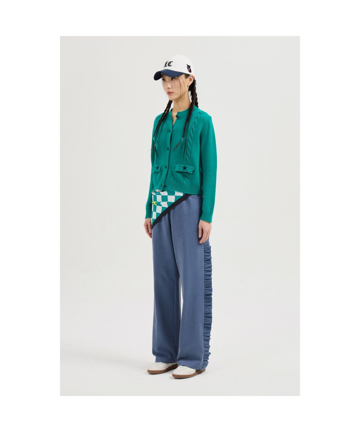 럭키슈에뜨(LUCKY CHOUETTE) Frill-pointed Jersey Banding Pants (blue) LFPNS25120BUX
