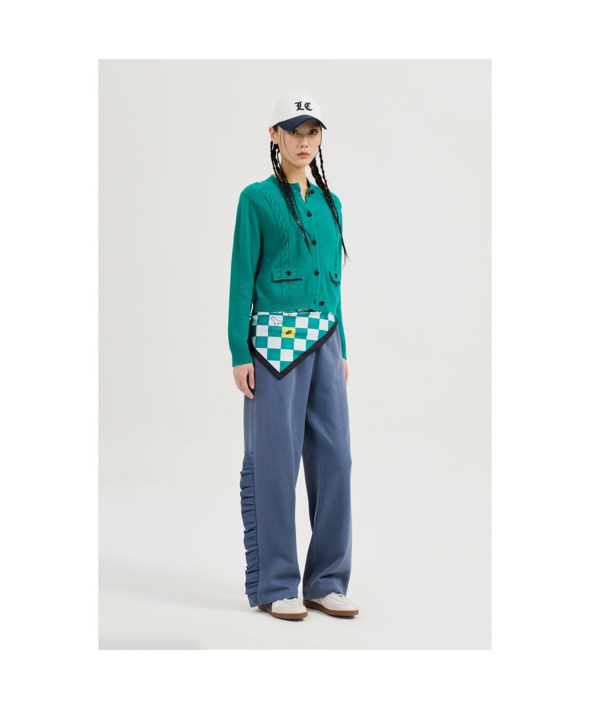 럭키슈에뜨(LUCKY CHOUETTE) Frill-pointed Jersey Banding Pants (blue) LFPNS25120BUX