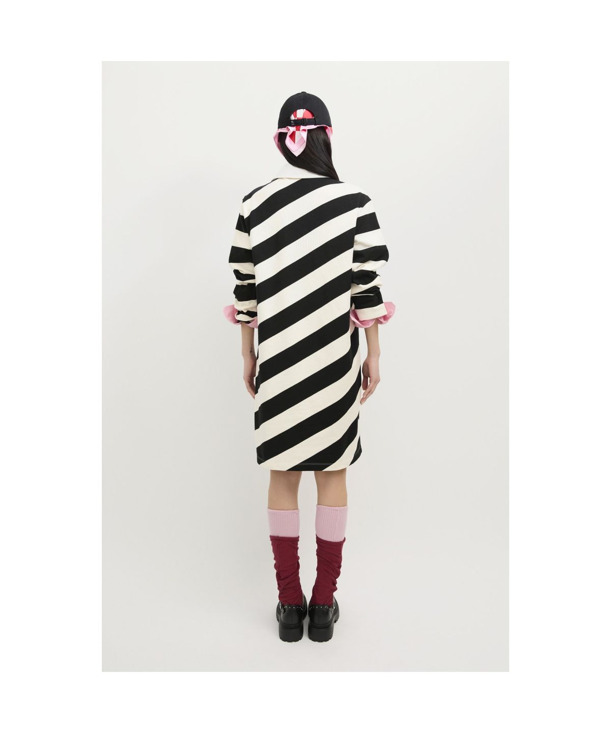 럭키슈에뜨(LUCKY CHOUETTE) Fabric Mix Jersey Collar Dress (ivory) LFDAS25120IVX