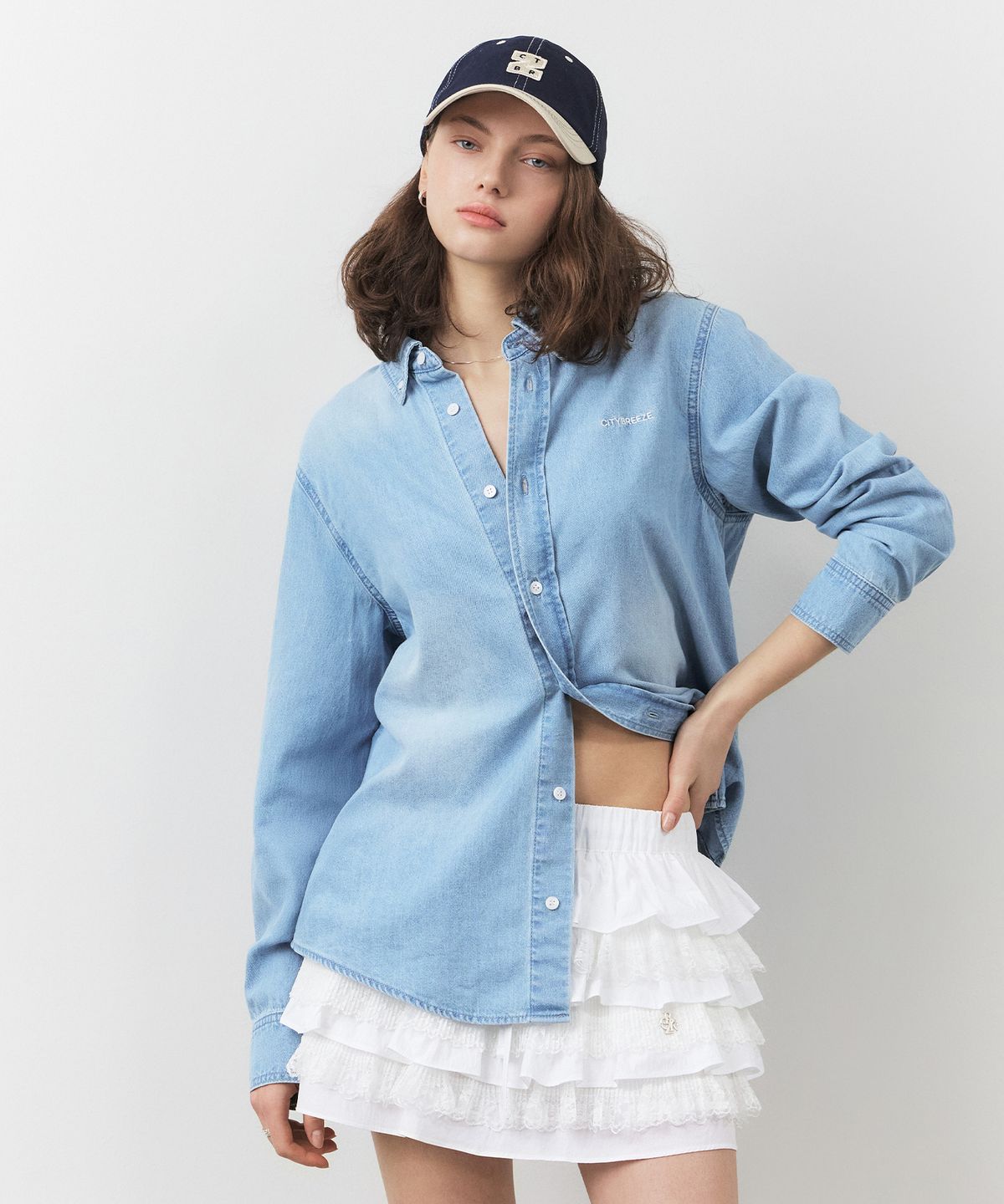 시티브리즈(CITYBREEZE) 워싱 데님 셔츠_LIGHT INDIGO