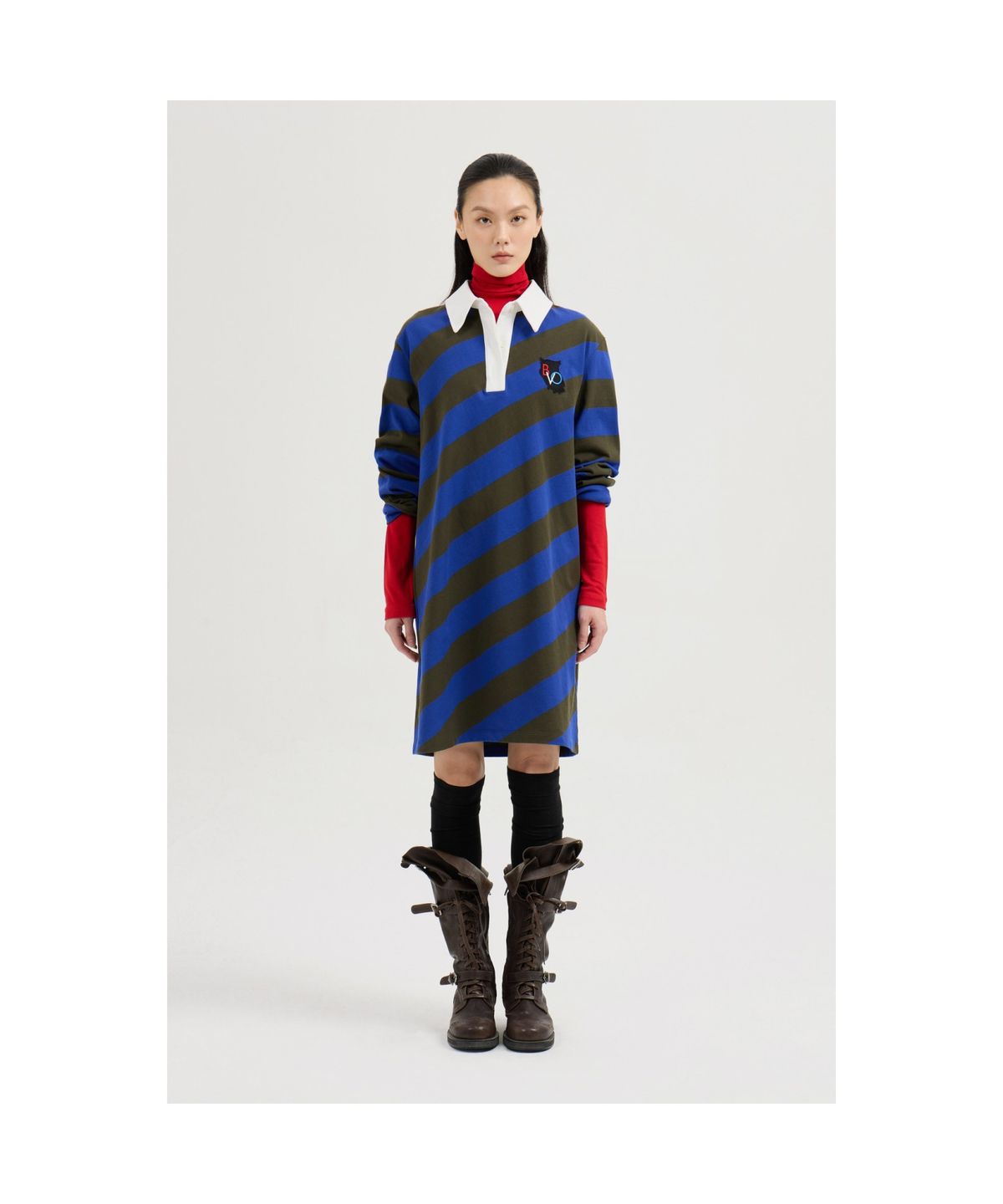 럭키슈에뜨(LUCKY CHOUETTE) Fabric Mix Jersey Collar Dress (khaki) LFDAS25120KHX