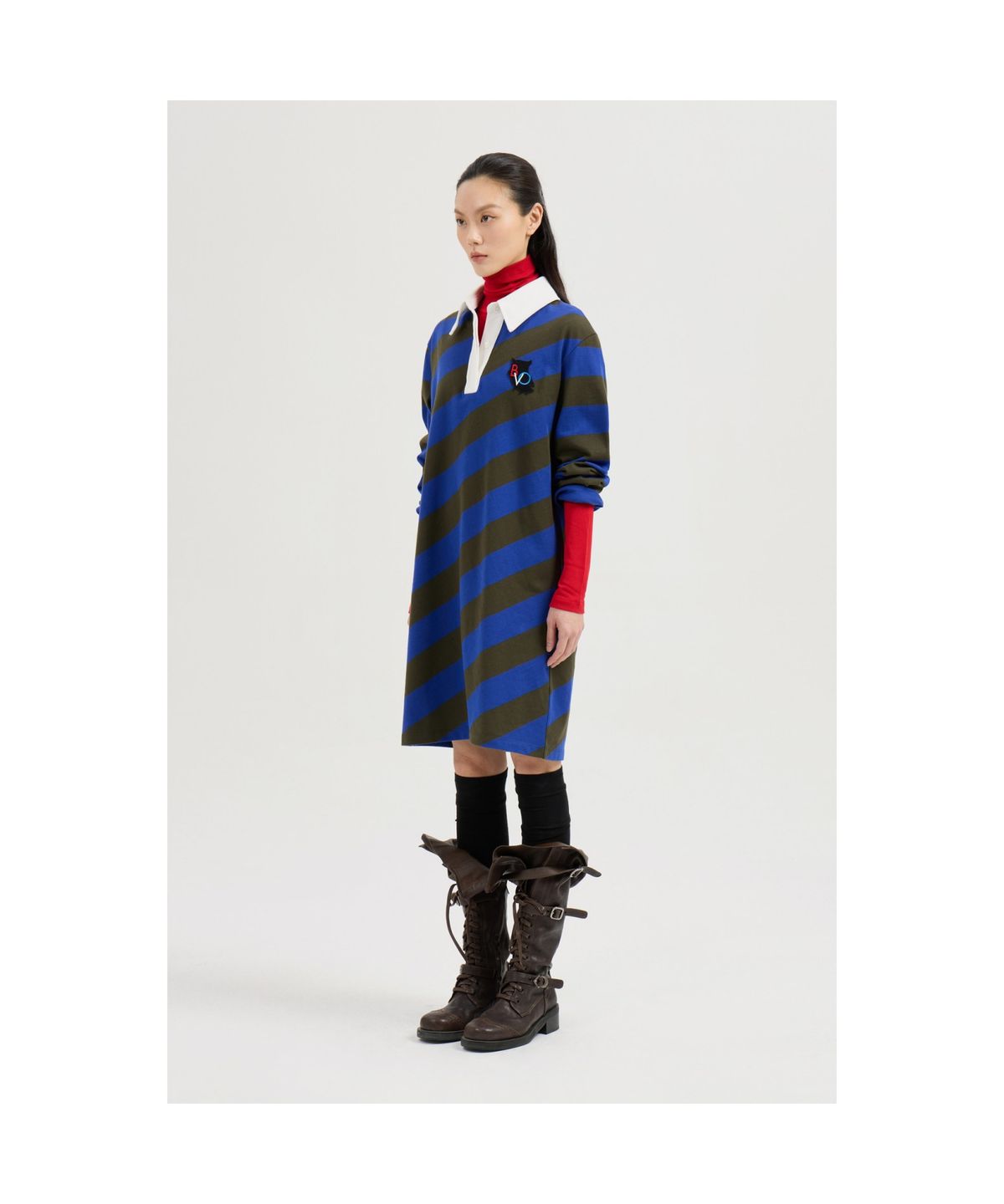 럭키슈에뜨(LUCKY CHOUETTE) Fabric Mix Jersey Collar Dress (khaki) LFDAS25120KHX