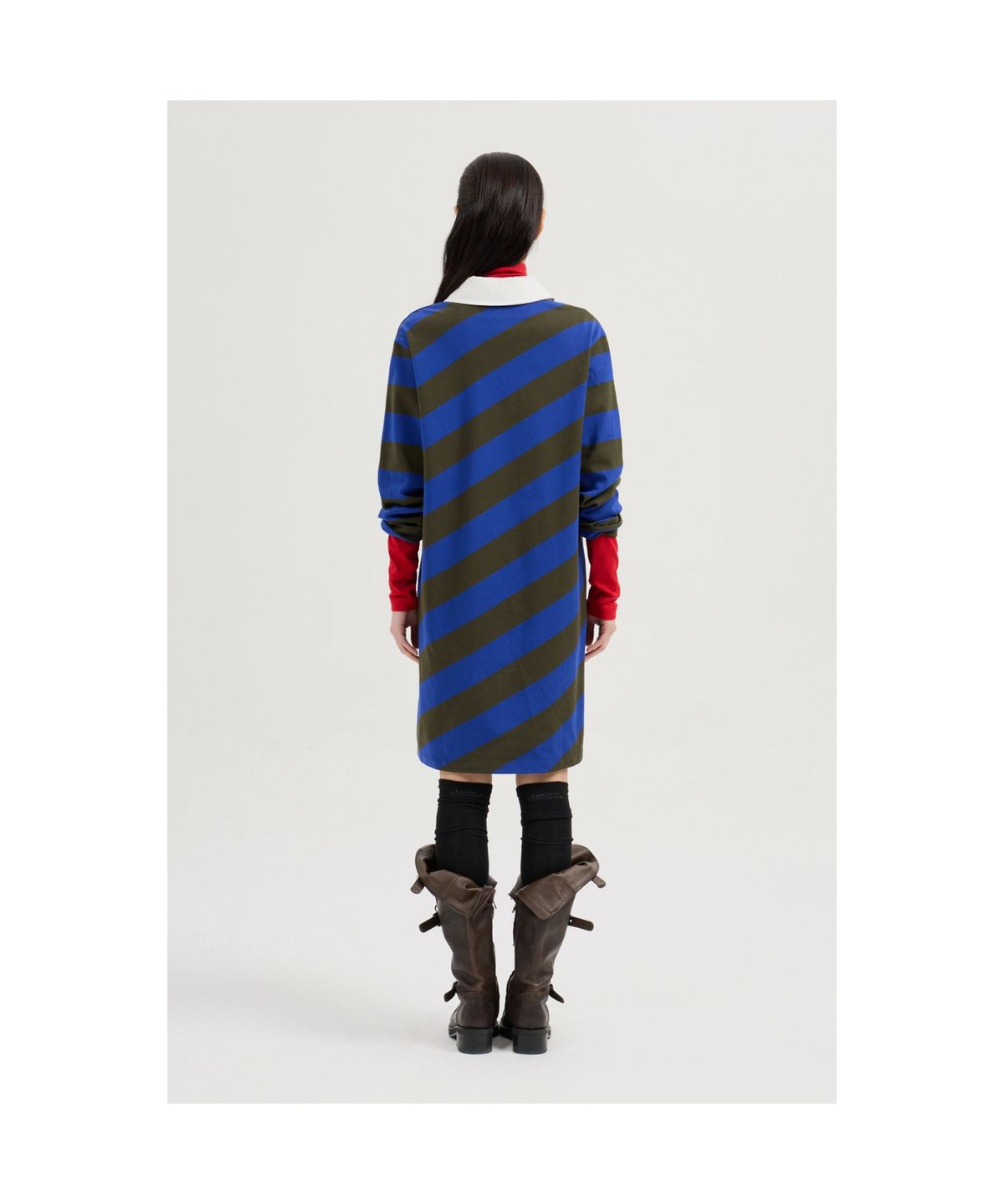 럭키슈에뜨(LUCKY CHOUETTE) Fabric Mix Jersey Collar Dress (khaki) LFDAS25120KHX