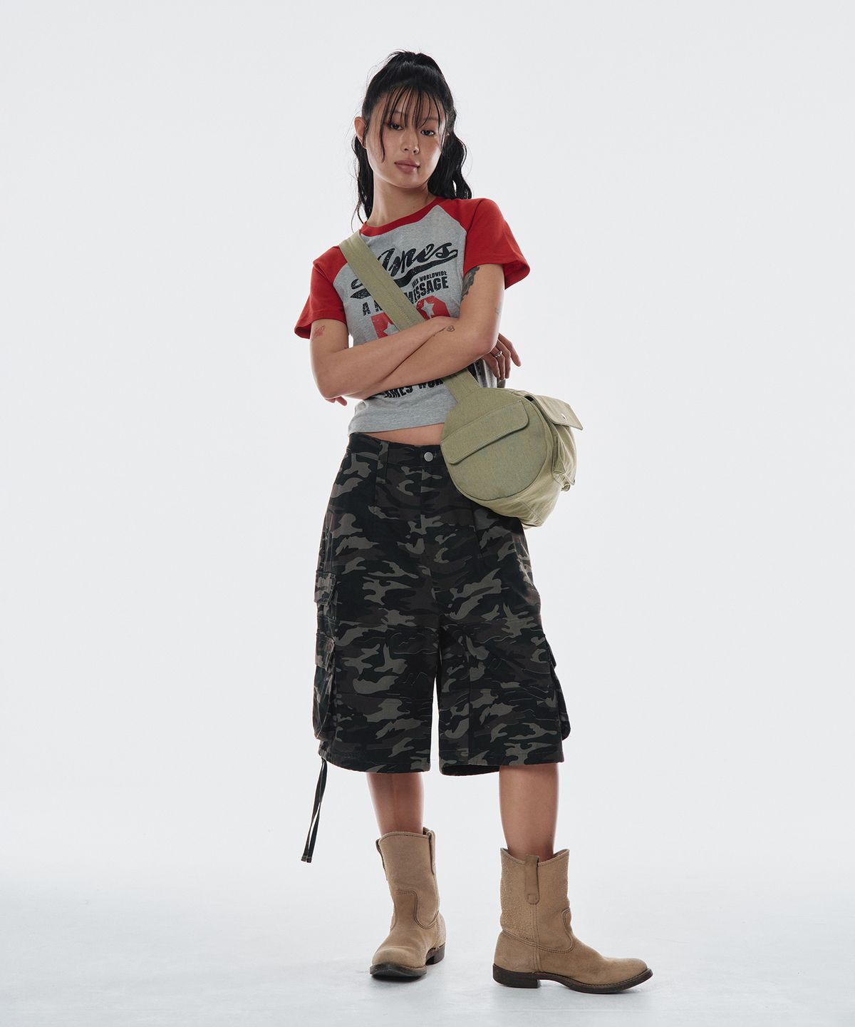 아메스 월드와이드(AMES-WORLDWIDE) DENIM DUFFLE BAG KHAKI