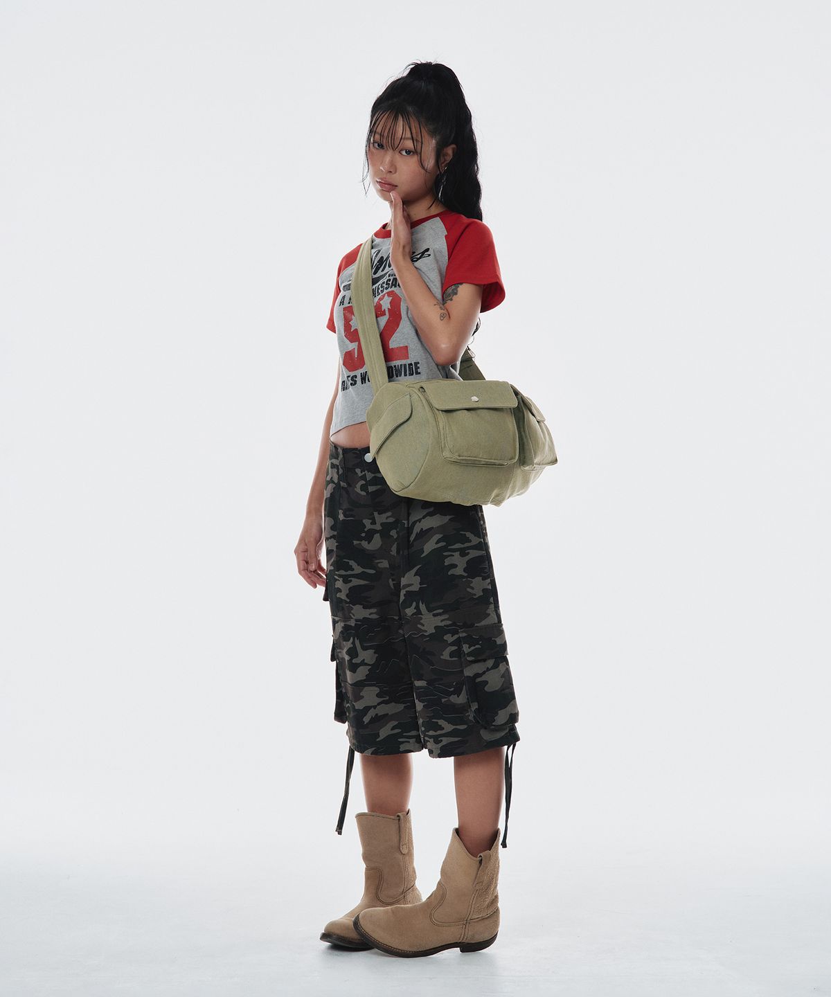 아메스 월드와이드(AMES-WORLDWIDE) DENIM DUFFLE BAG KHAKI