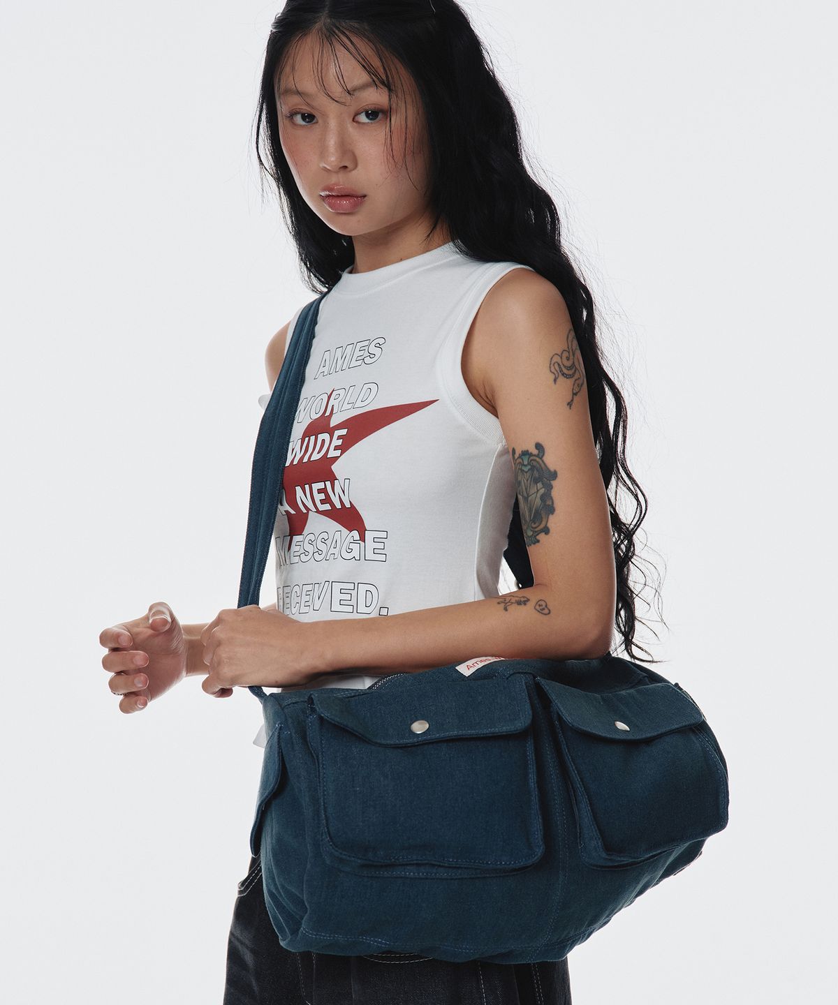 아메스 월드와이드(AMES-WORLDWIDE) DENIM DUFFLE BAG DEEP BLUE