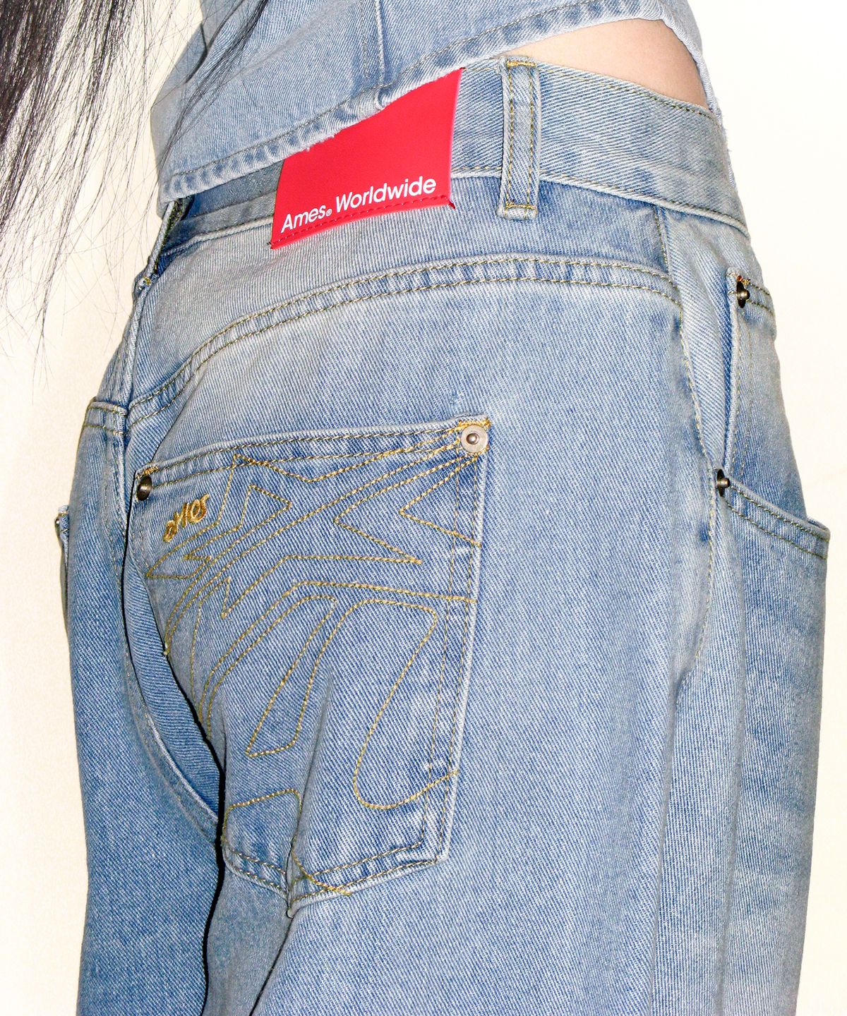 아메스 월드와이드(AMES-WORLDWIDE) OVERFIT STITCH DENIM PANTS LIGHT BLUE