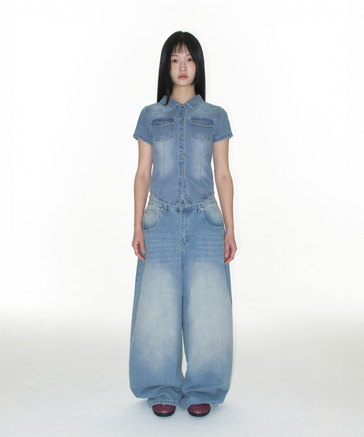 아메스 월드와이드(AMES-WORLDWIDE) OVERFIT STITCH DENIM PANTS LIGHT BLUE
