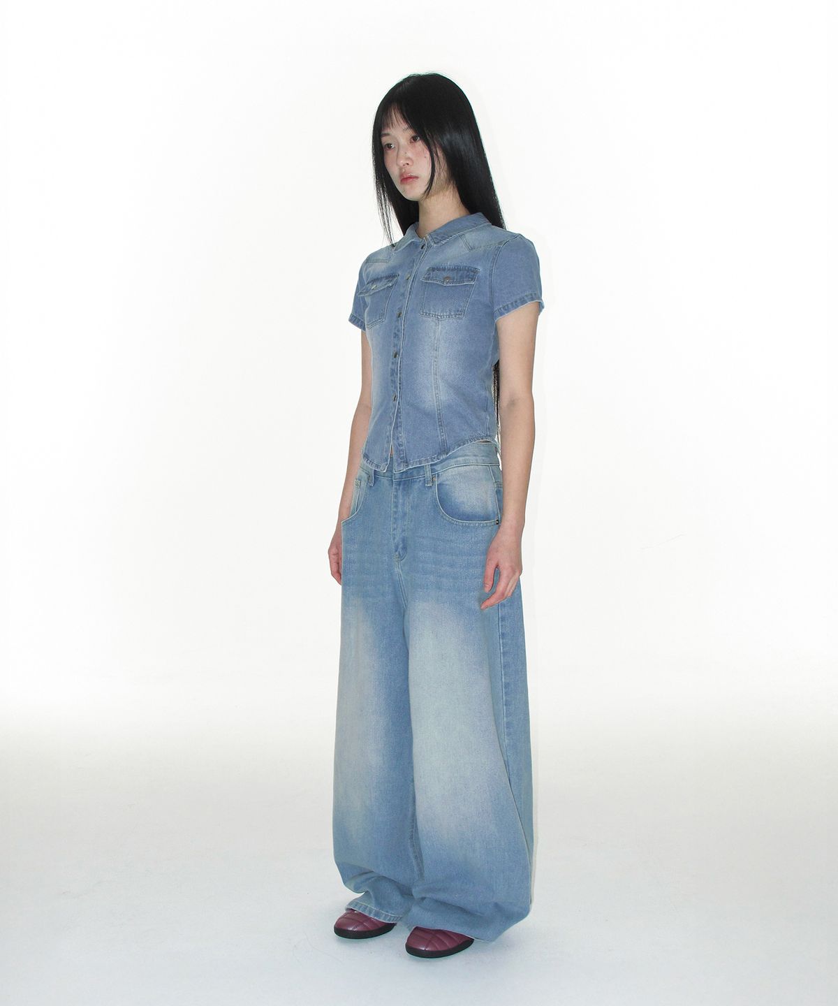 아메스 월드와이드(AMES-WORLDWIDE) OVERFIT STITCH DENIM PANTS LIGHT BLUE
