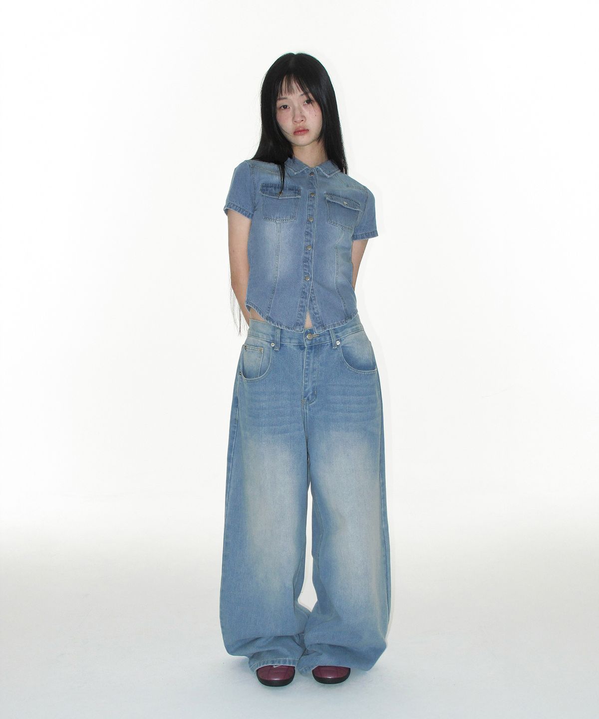 아메스 월드와이드(AMES-WORLDWIDE) OVERFIT STITCH DENIM PANTS LIGHT BLUE