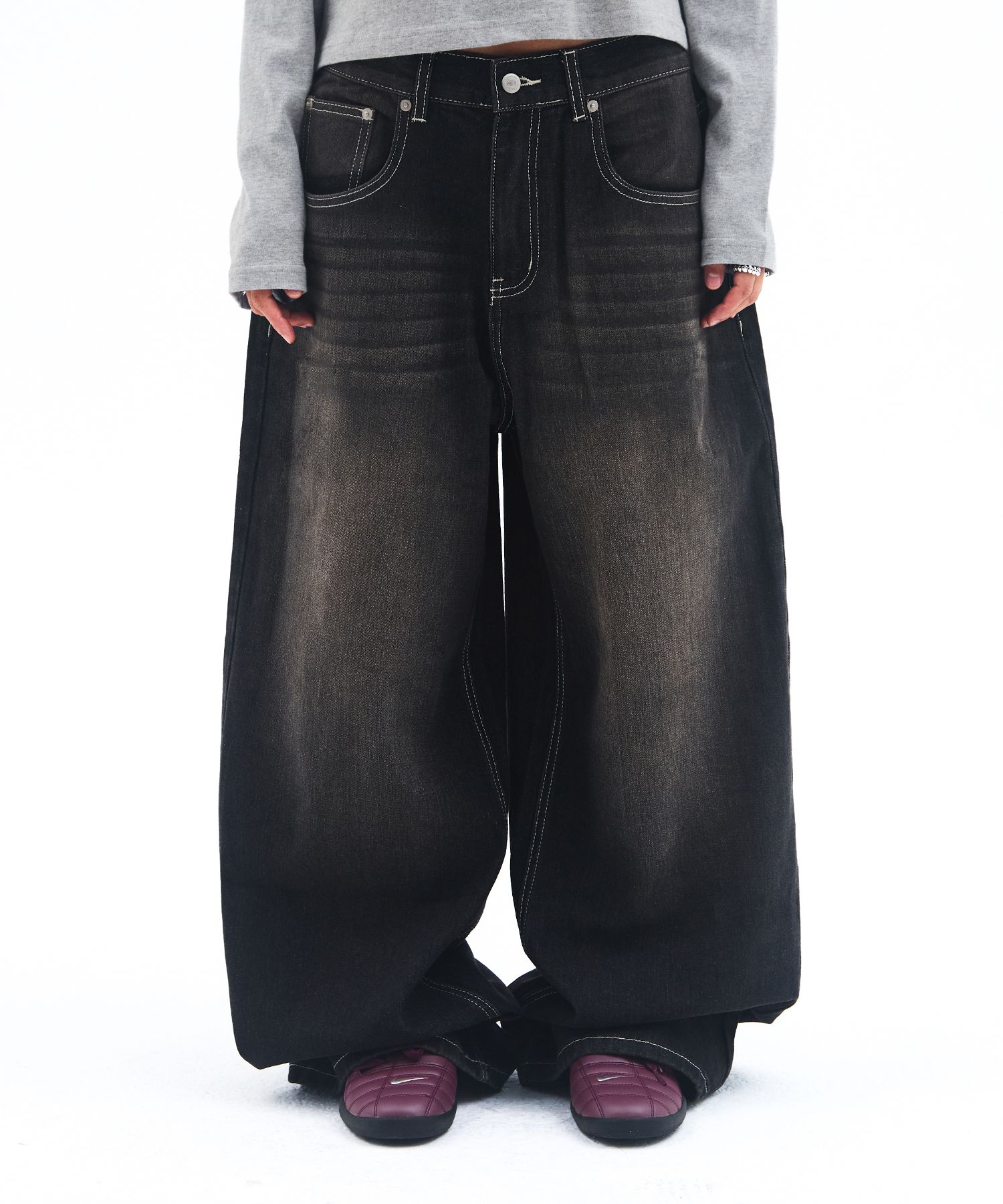 MUSINSA公式 | AMES-WORLDWIDE OVERFIT STITCH DENIM PANTS BLACK