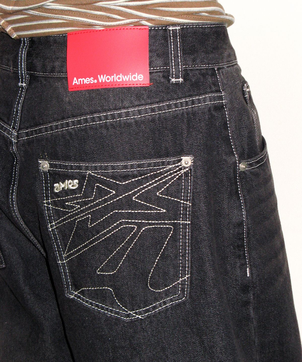 아메스 월드와이드(AMES-WORLDWIDE) OVERFIT STITCH DENIM PANTS BLACK