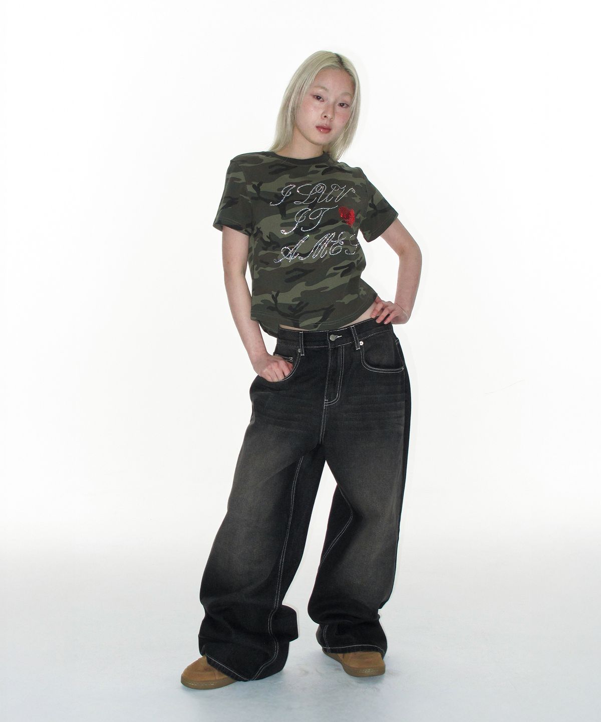 아메스 월드와이드(AMES-WORLDWIDE) OVERFIT STITCH DENIM PANTS BLACK