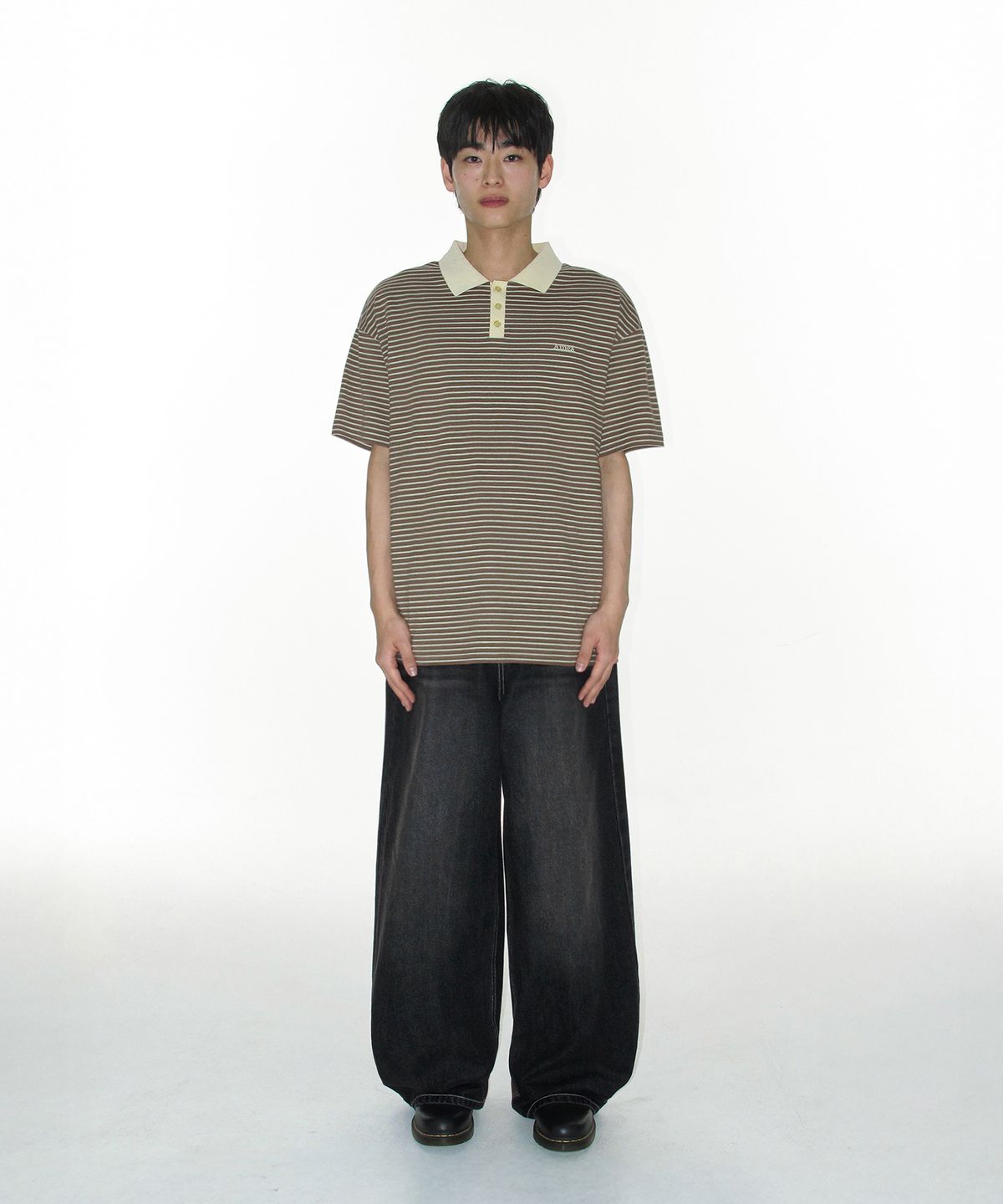 아메스 월드와이드(AMES-WORLDWIDE) OVERFIT STITCH DENIM PANTS BLACK