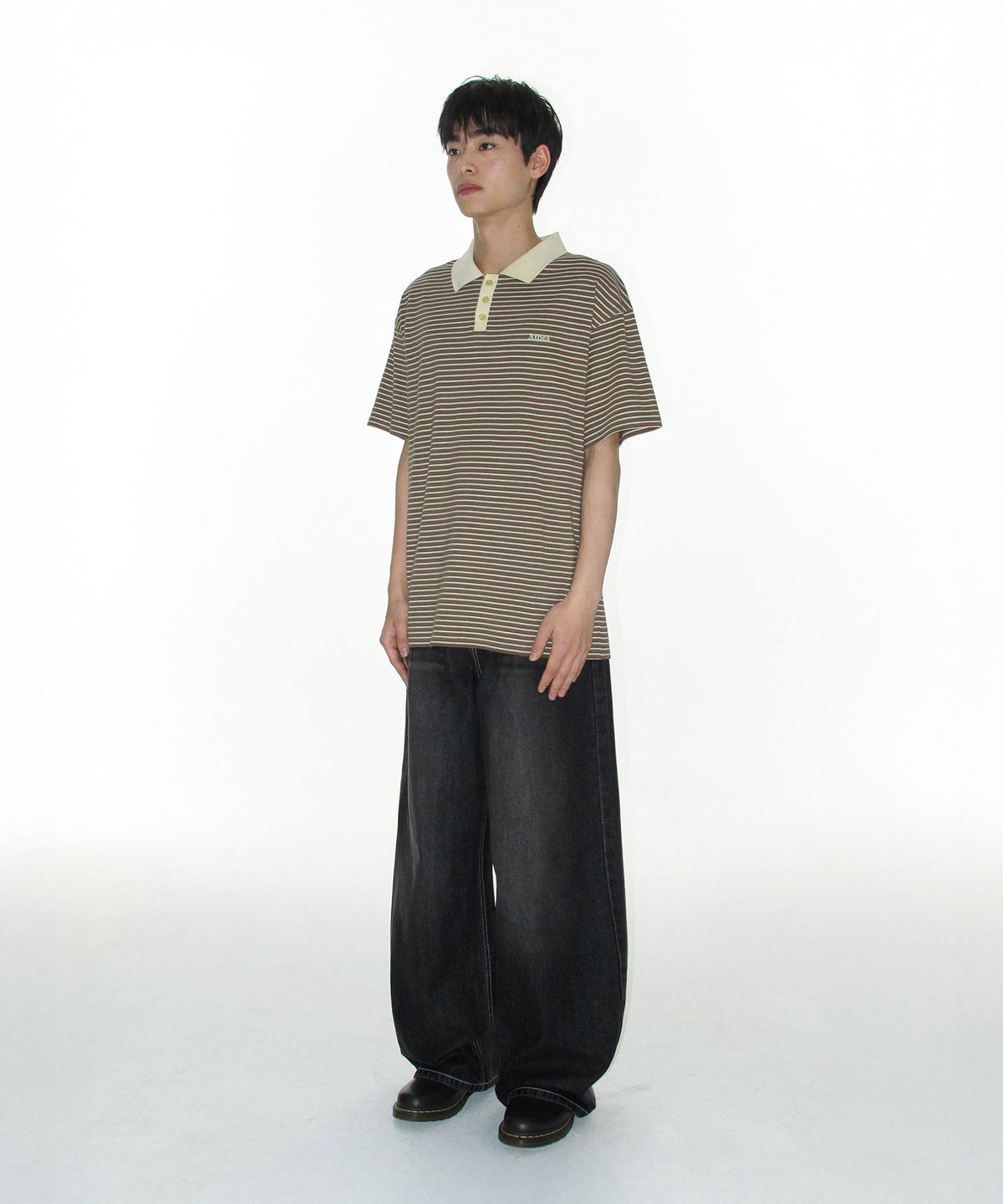 아메스 월드와이드(AMES-WORLDWIDE) OVERFIT STITCH DENIM PANTS BLACK