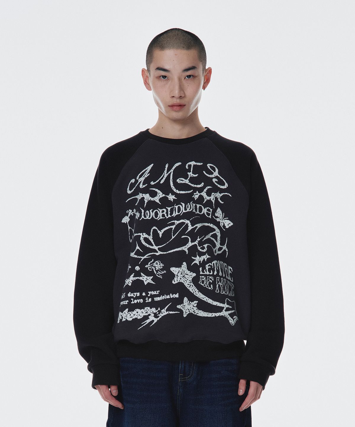 아메스 월드와이드(AMES-WORLDWIDE) GRAPHIC RAGLAN SWEATSHIRT CHARCOAL