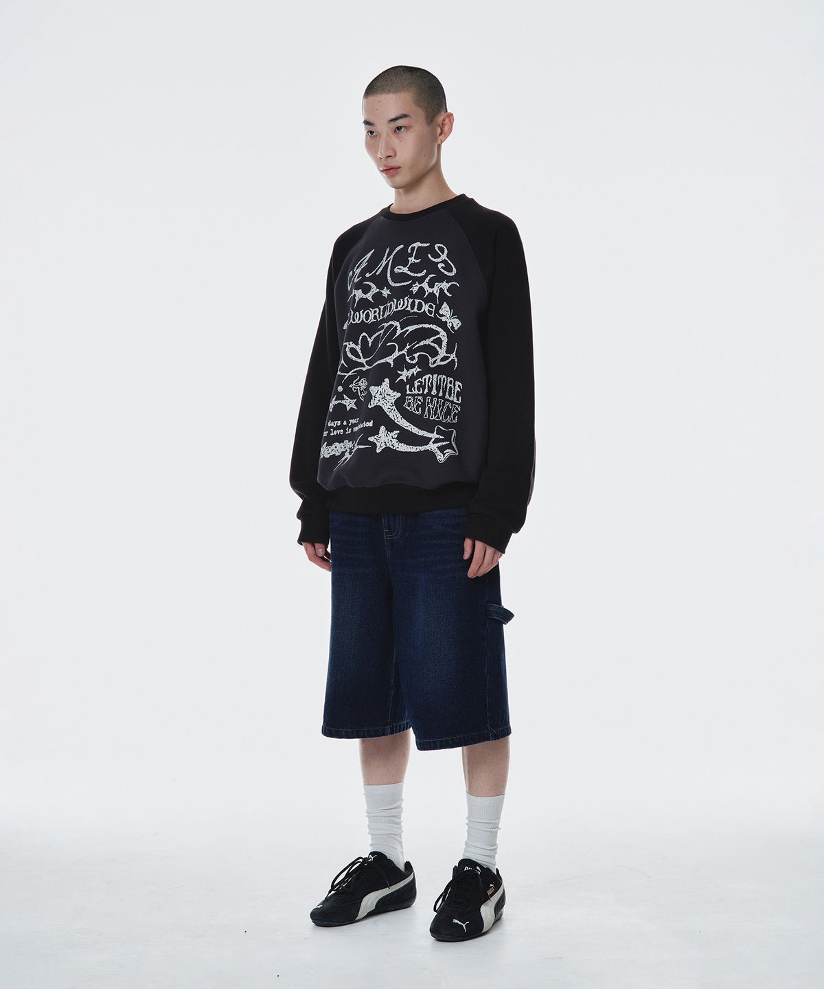 아메스 월드와이드(AMES-WORLDWIDE) GRAPHIC RAGLAN SWEATSHIRT CHARCOAL