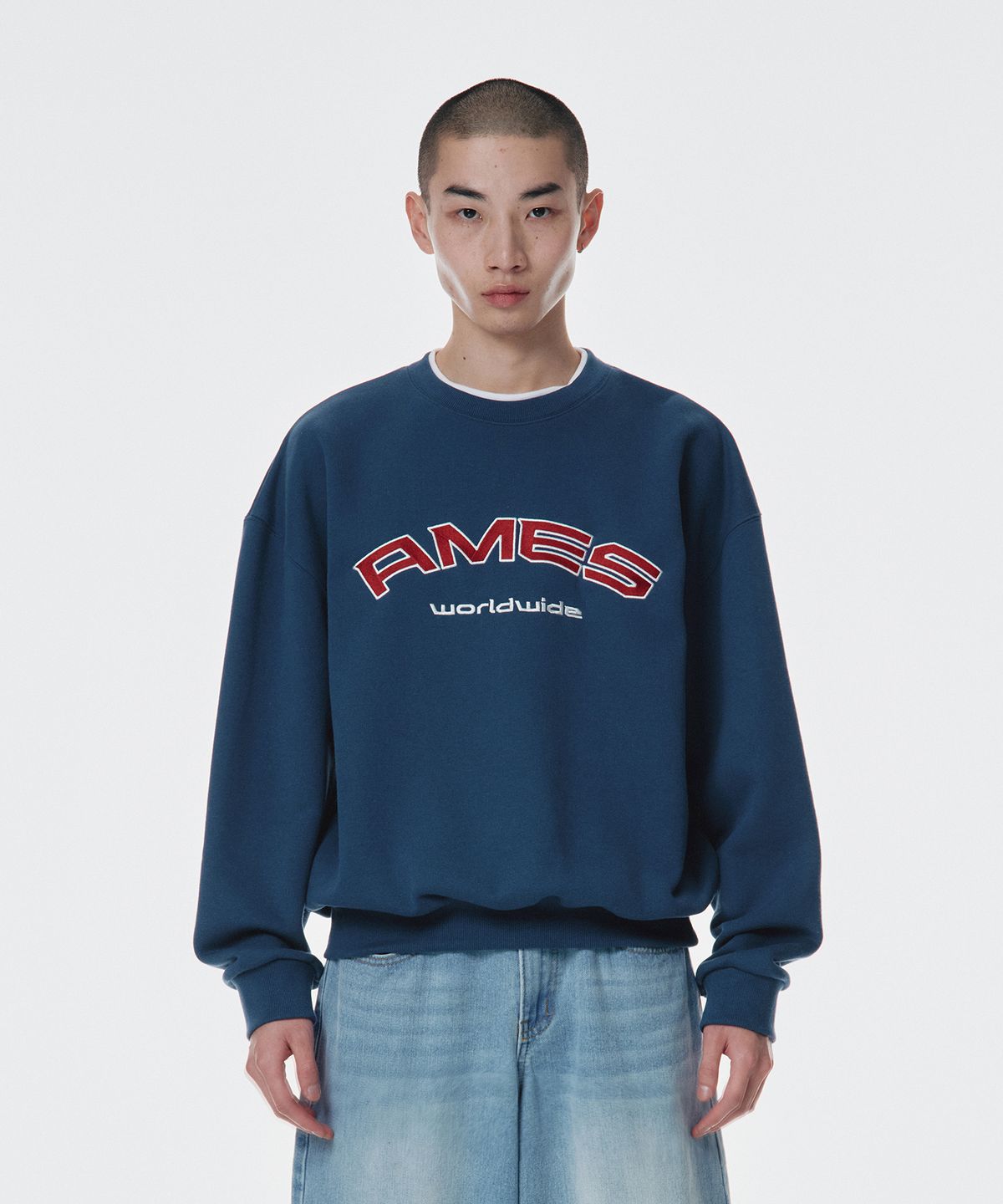 아메스 월드와이드(AMES-WORLDWIDE) LAYERED NECK SWEATSHIRT BLUE