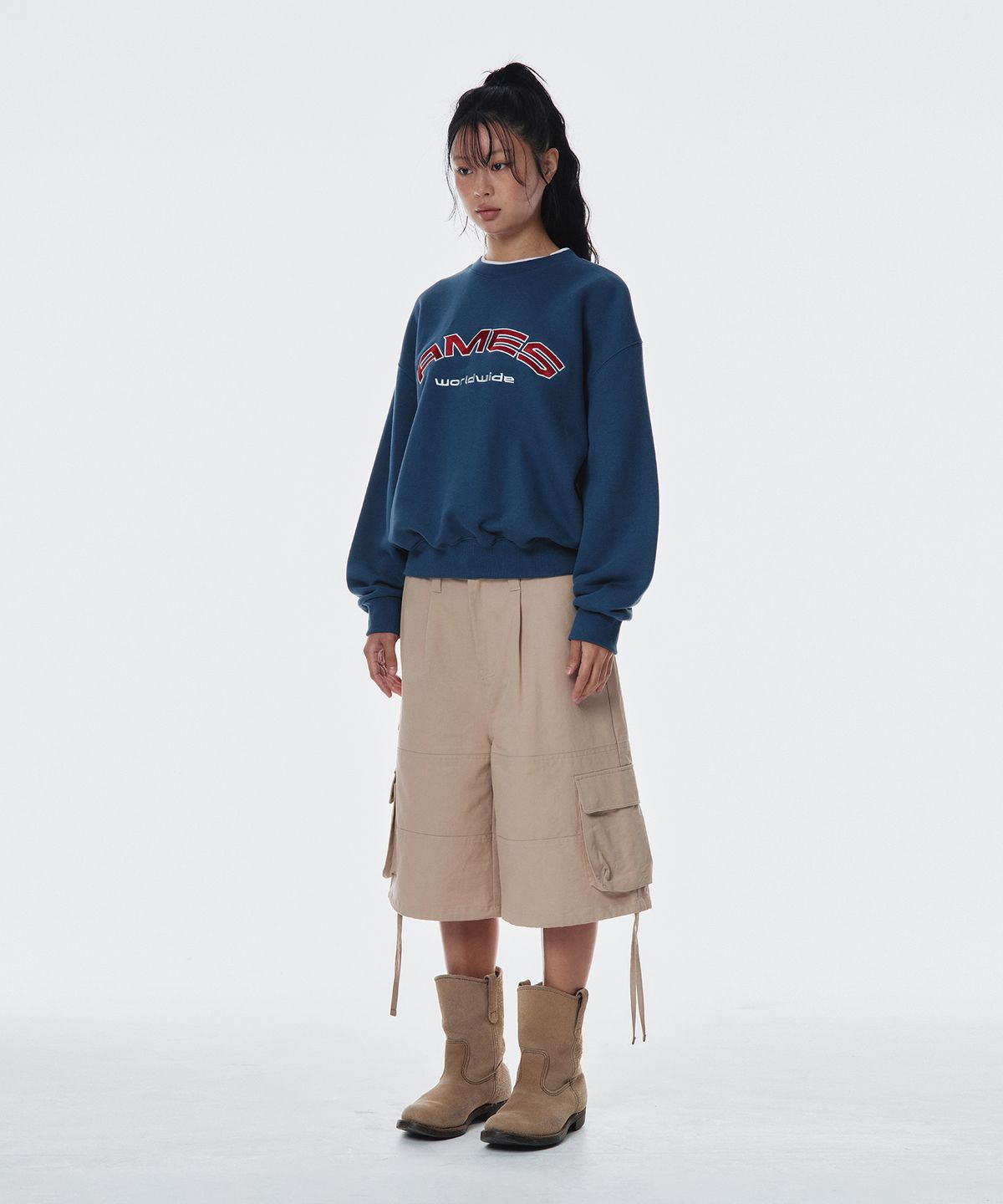 아메스 월드와이드(AMES-WORLDWIDE) LAYERED NECK SWEATSHIRT BLUE