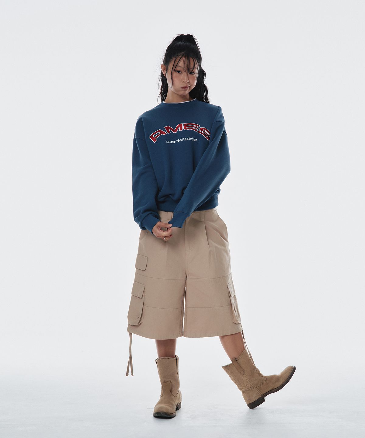 아메스 월드와이드(AMES-WORLDWIDE) LAYERED NECK SWEATSHIRT BLUE