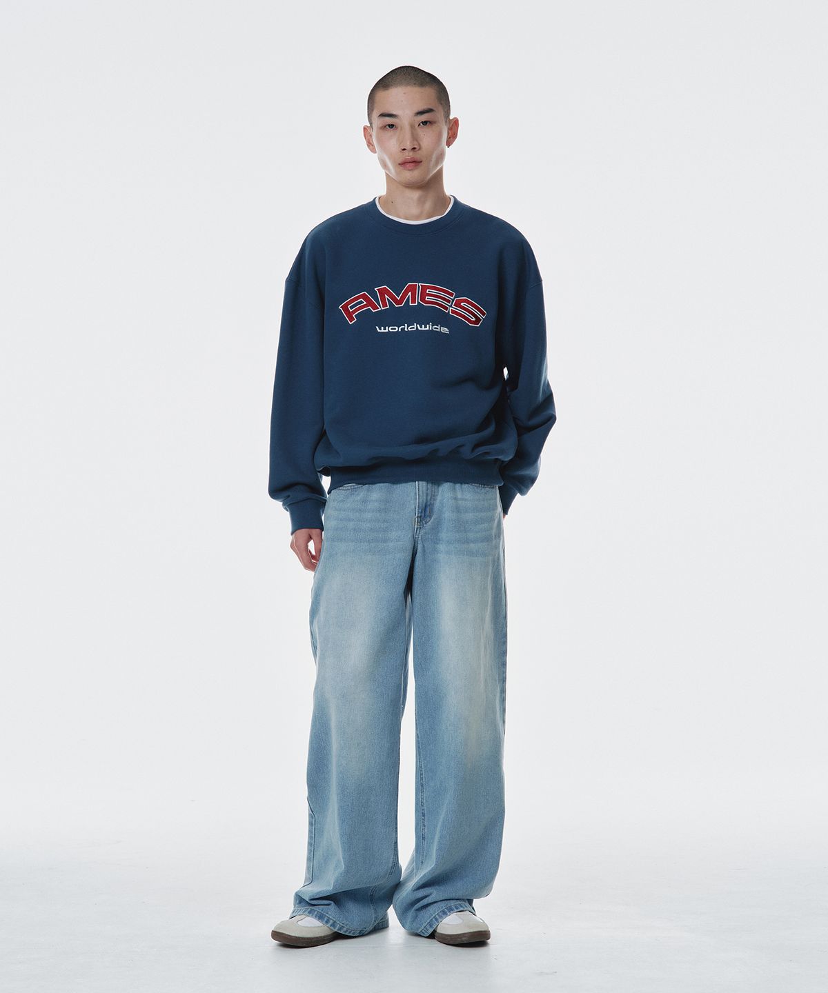 아메스 월드와이드(AMES-WORLDWIDE) LAYERED NECK SWEATSHIRT BLUE